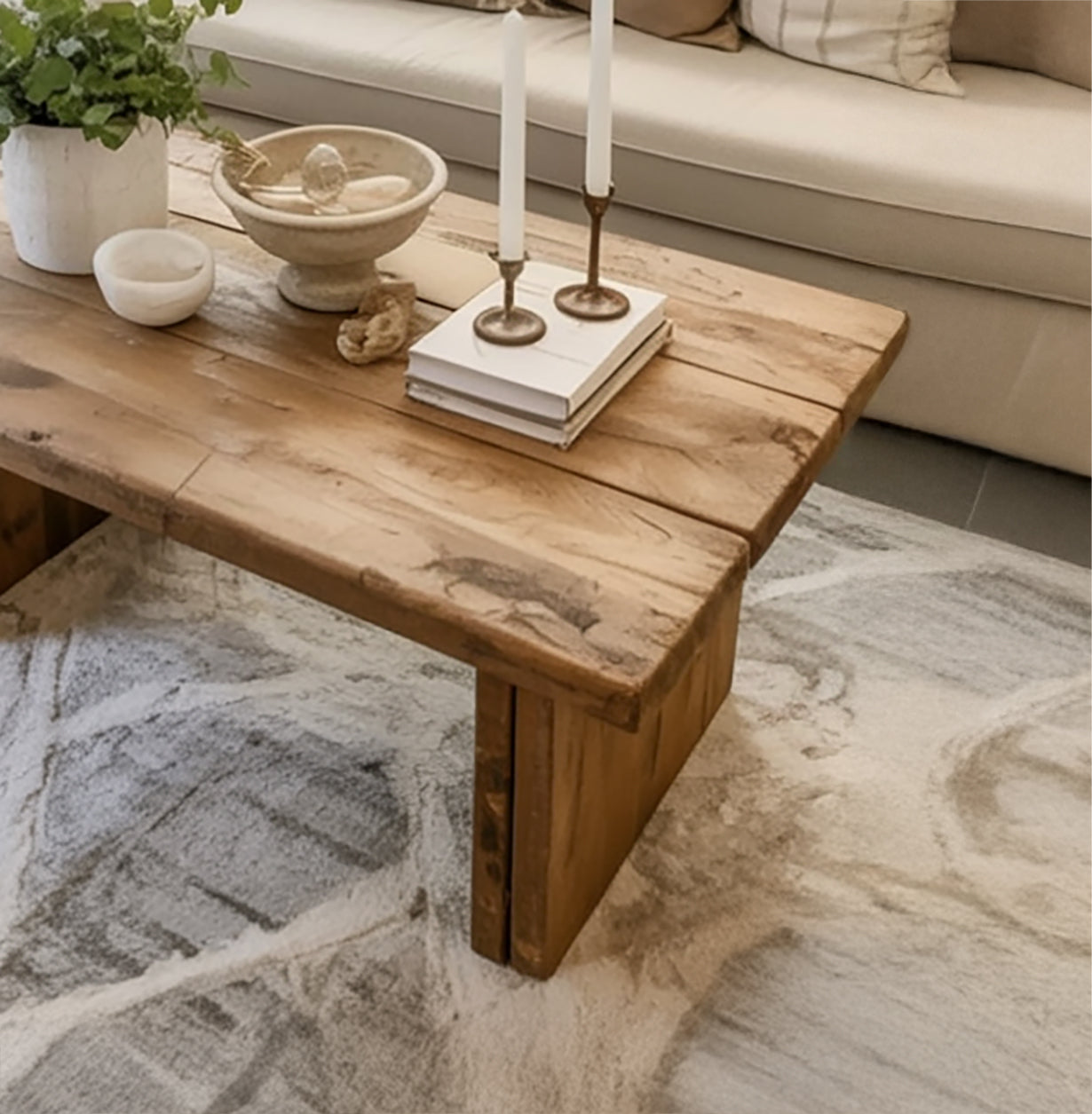 Handgemaakte Organische Houten Salontafel – Rustiek Minimalistisch Design