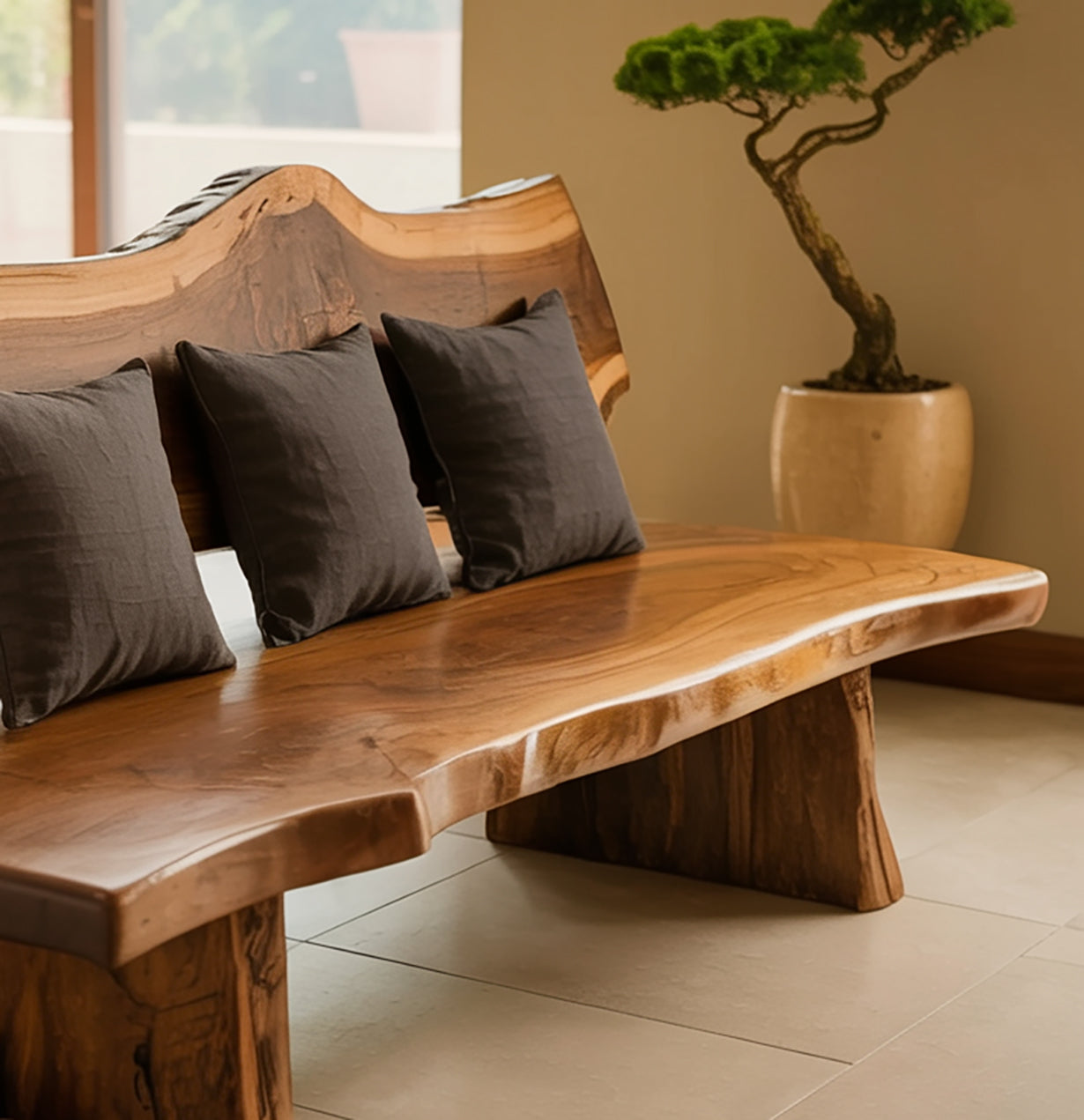 Handgemaakte Live Edge Houten Bank – Massief Hout Zitbank