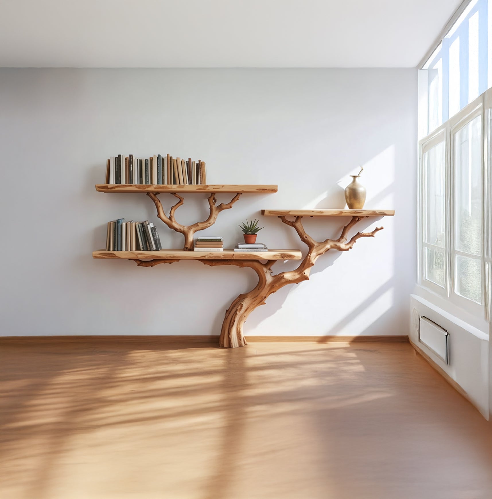 Staande Boomtak Boekenkast van Massief Hout met Live Edge