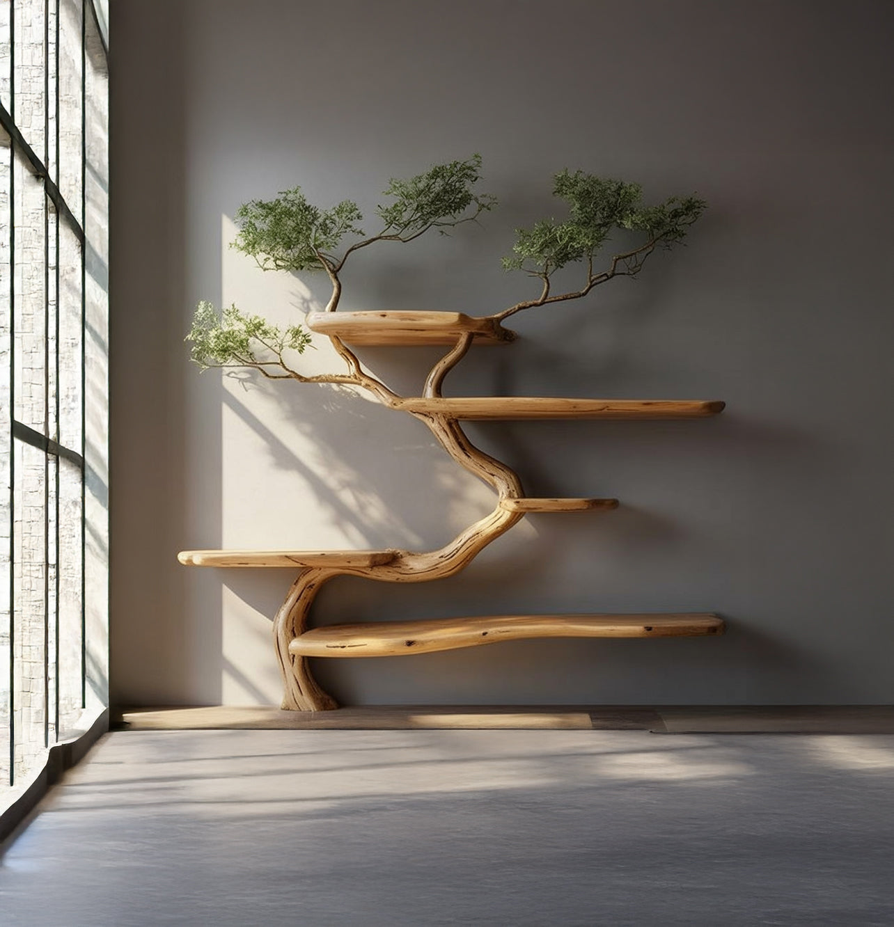 Rustieke Boomtak Boekenplank – Handgemaakte Houten Wanddecoratie