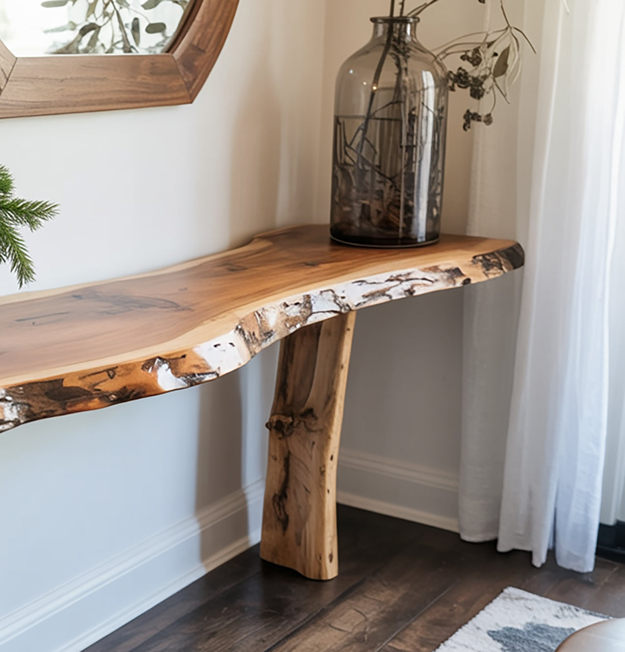 Handgemaakte Massief Houten Boom Console Tafel – Rustieke Hal