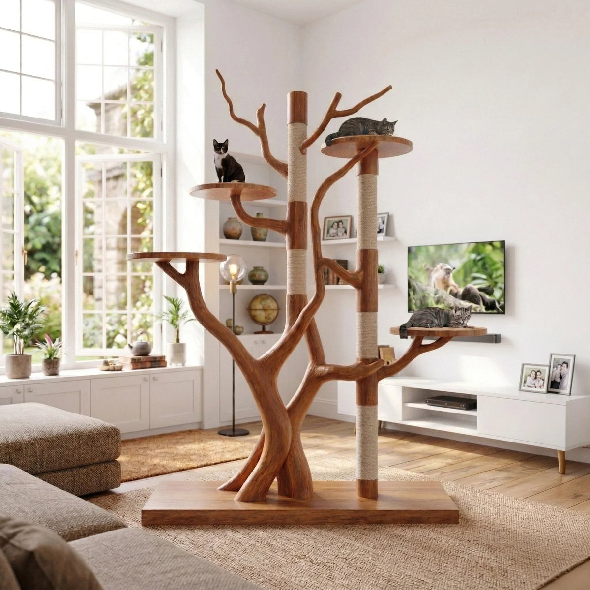 Rustieke houten boom krabpaal van natuurlijk hout voor de woonkamer