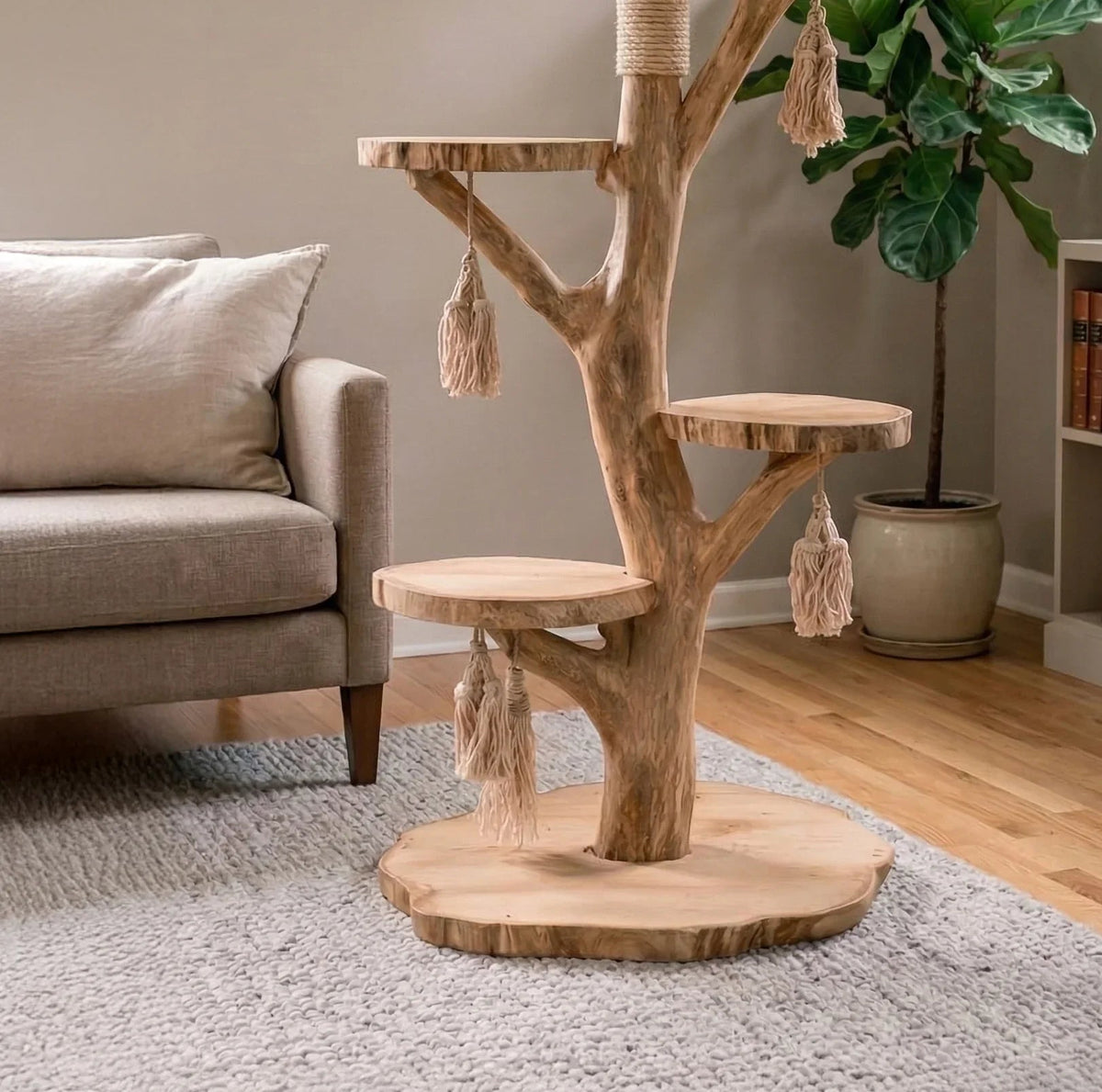 Handgemaakte houten klimtoren voor katten van duurzaam massief hardhout