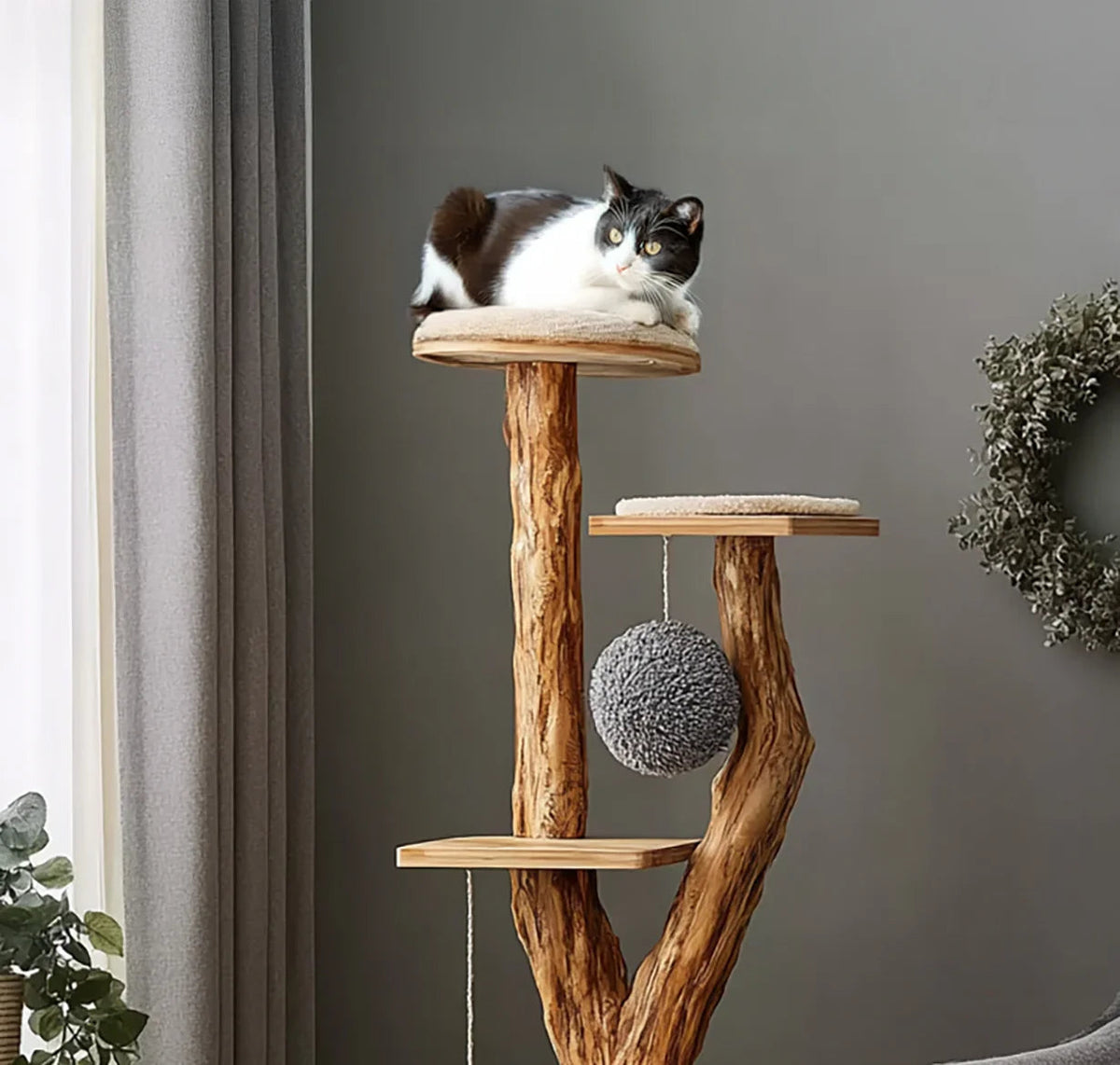 Exclusief natuurlijk houten kattenmeubel voor binnenkatten