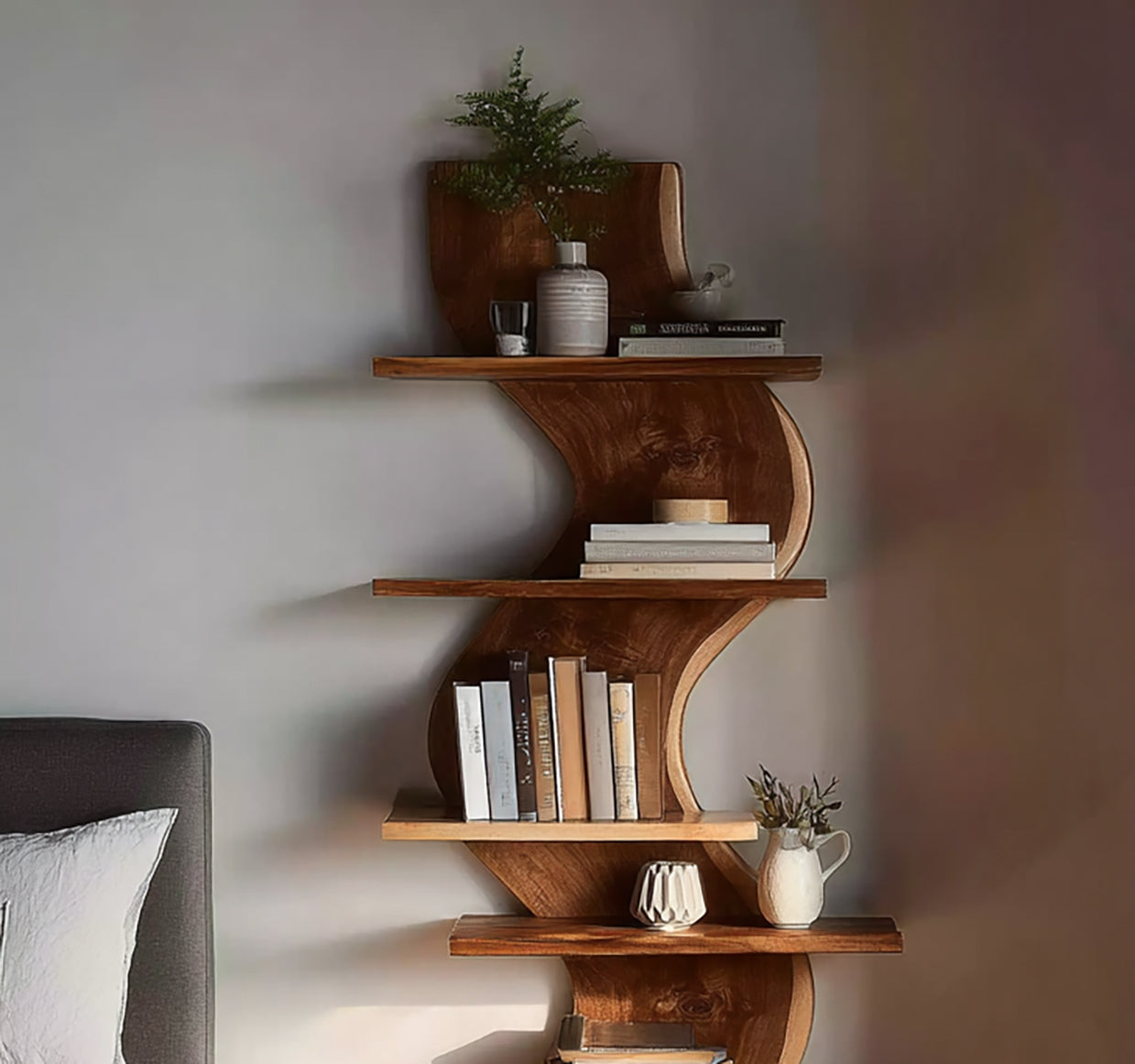 Moderne Live Edge Zwevende Wandplank – Houten Slaapkamerplank