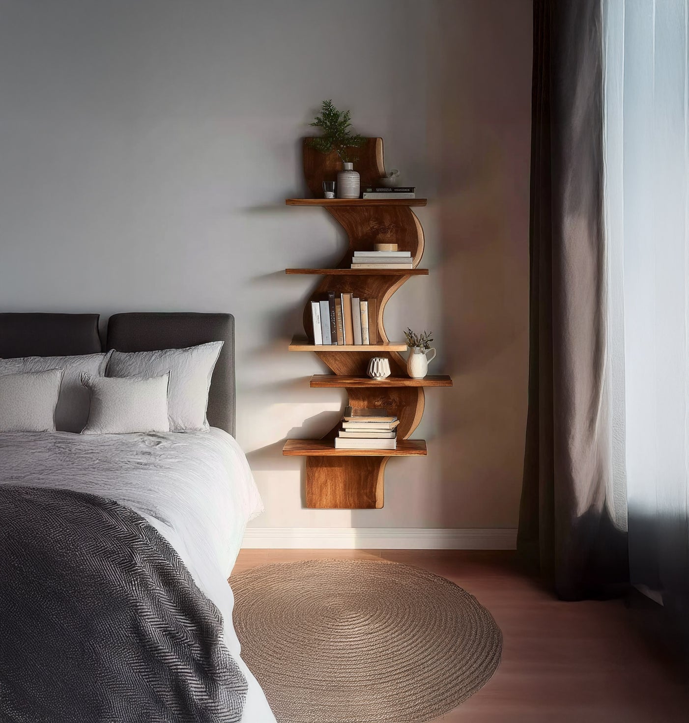 Moderne Live Edge Zwevende Wandplank – Houten Slaapkamerplank