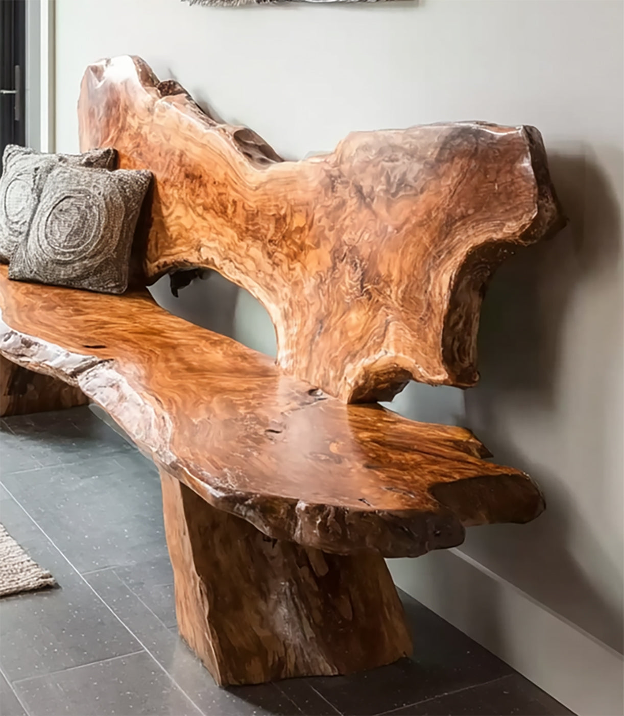 Handmade Live Edge Wooden Bench – Solid Natural Slab Seating with Backrest