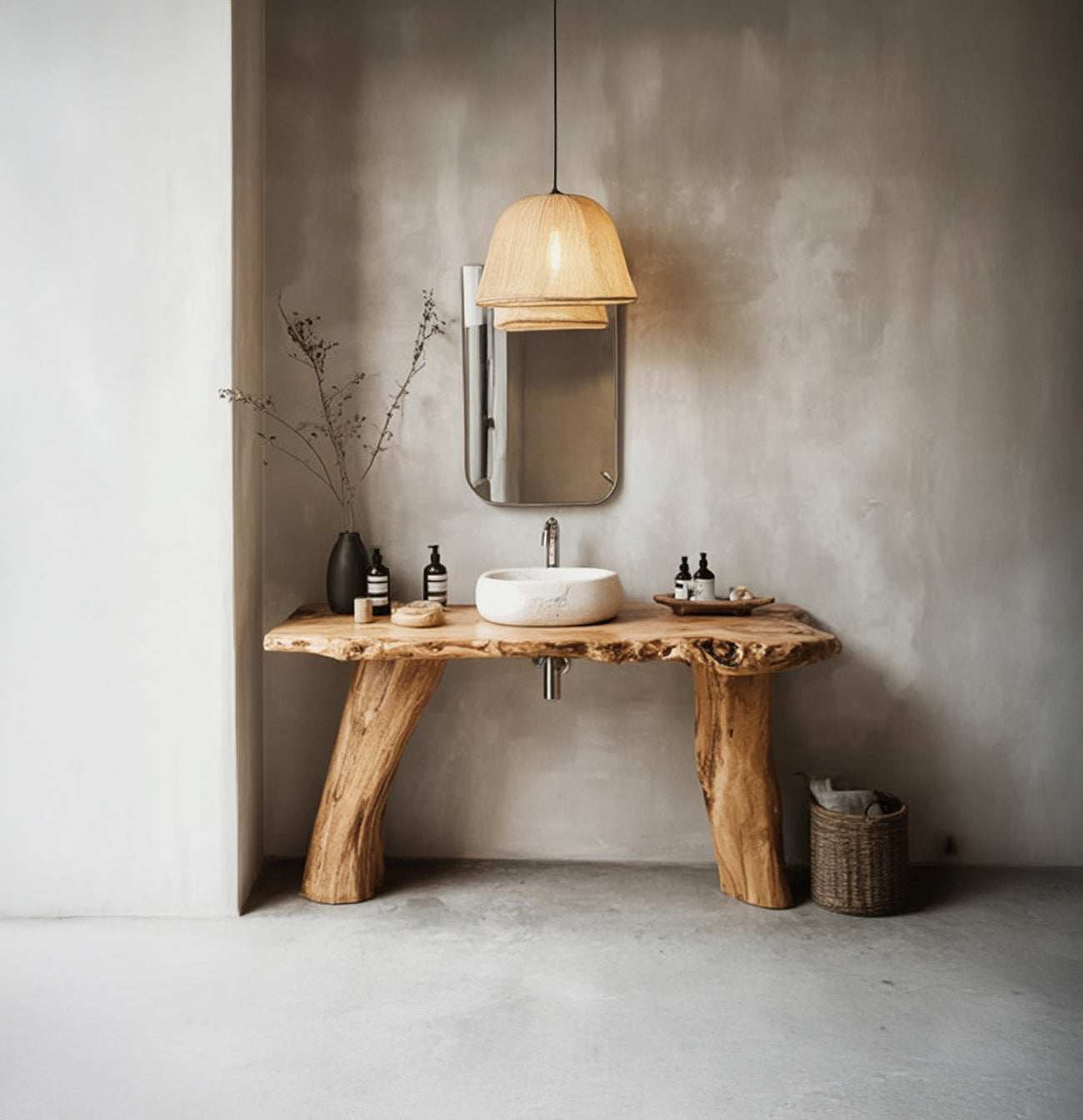 Live Edge Wood Bathroom Vanity – Natural Solid Wood Sink Console