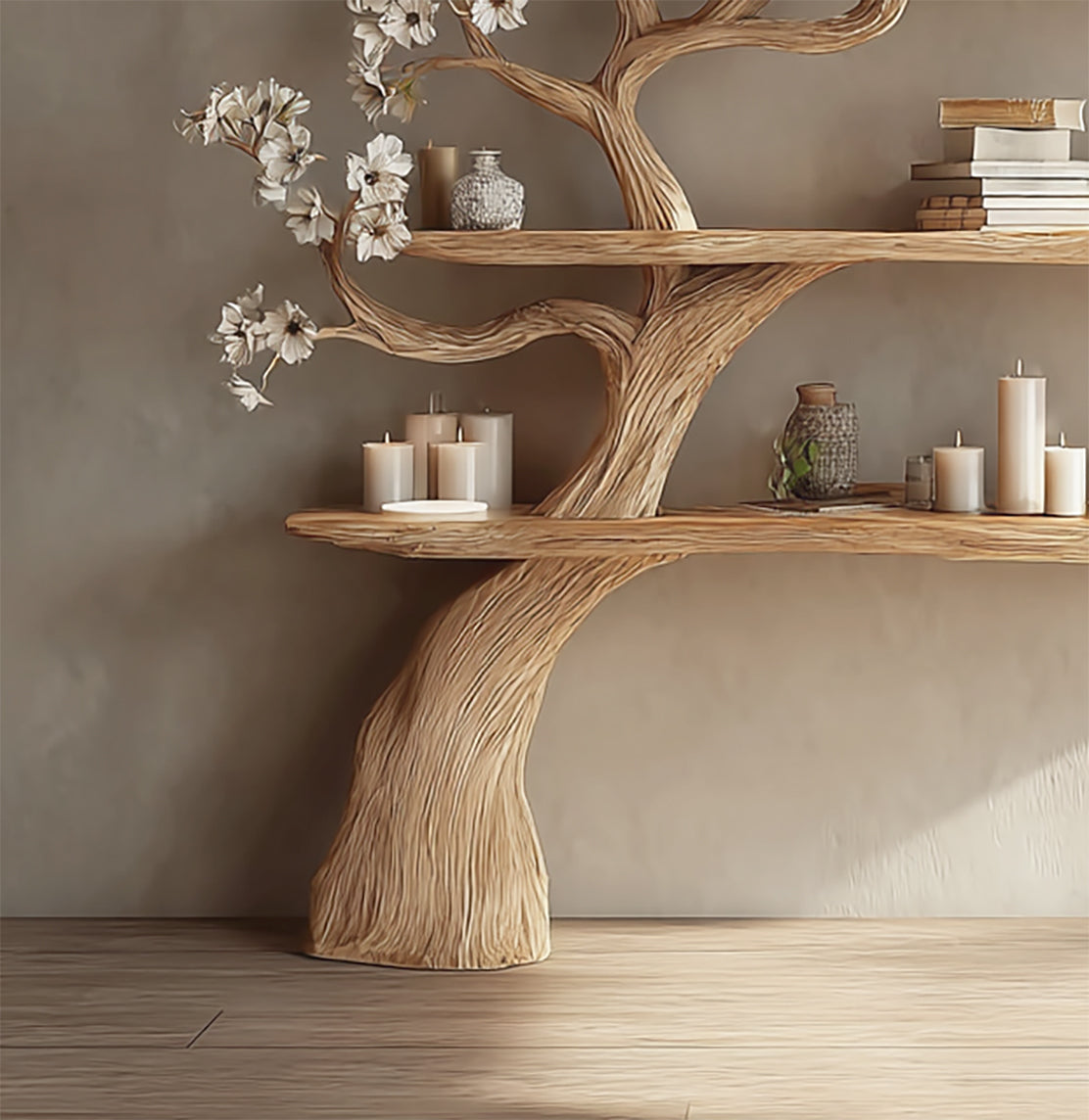 Rustieke Boomtak Boekenplank – Zwevende Wandplank Woonkamer
