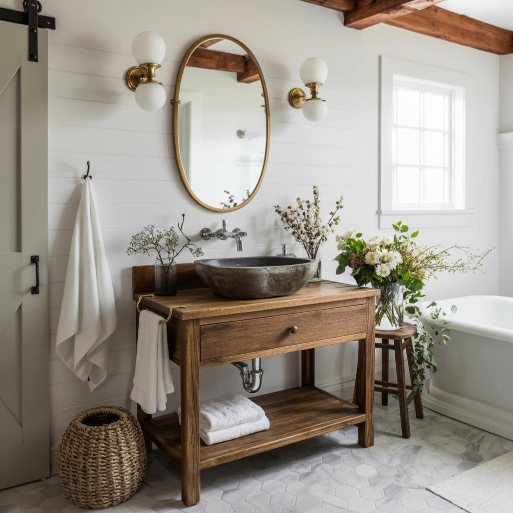 Rustiek Badkamermeubel van Massief Hout – Farmhouse Vanity