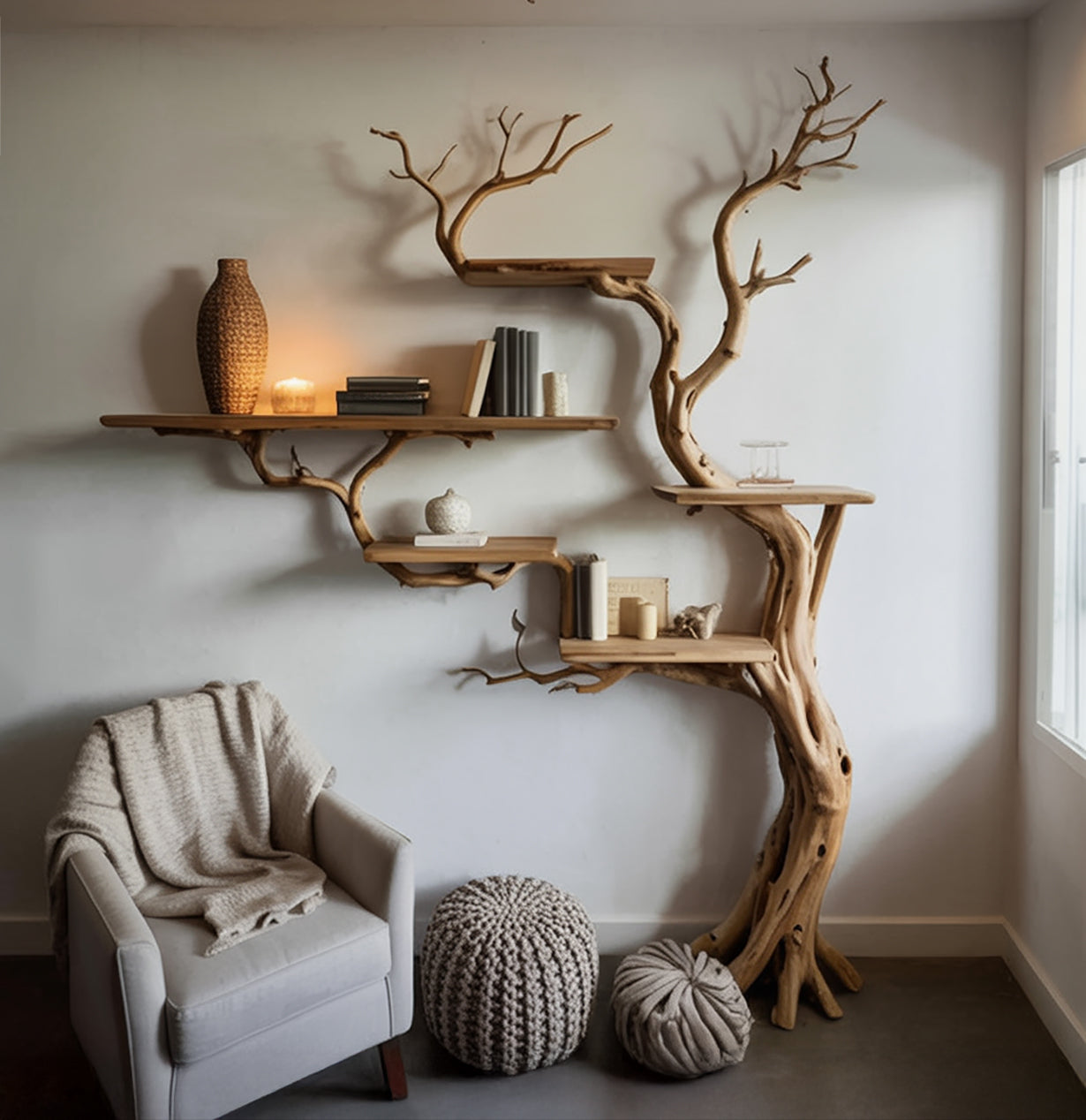 Boomtak Boekenkast Van Hout – Unieke Tree Bookshelf In Mid-Century Stijl