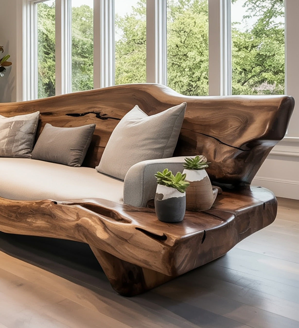 Organische Sculpturale Houten Bank – Handgemaakt Natuur Rand Design