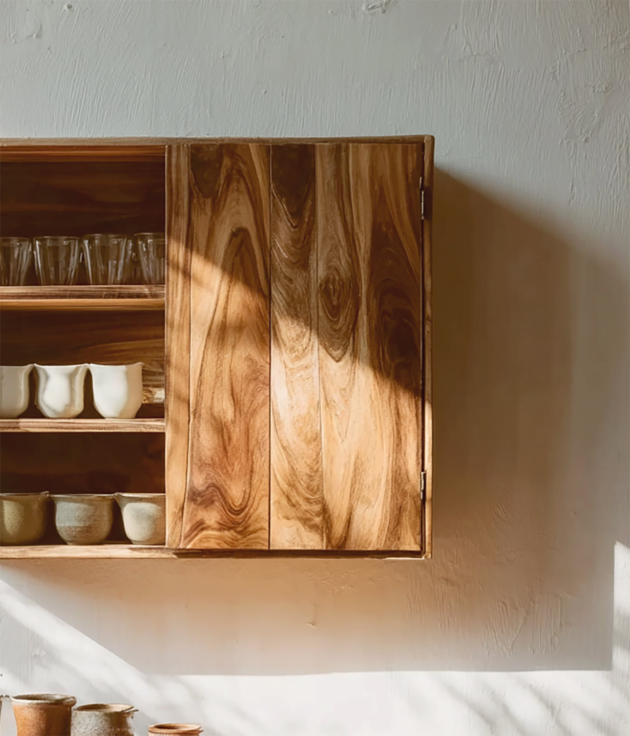 Handgemaakte Wandkast van Massief Hout – Minimalistische Hangplank