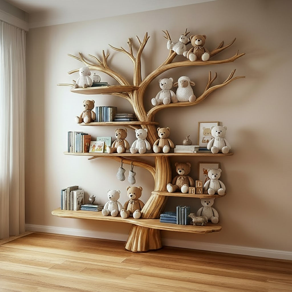 Boom Boekenkast Kinderkamer – Handgemaakte Houten Wandplank