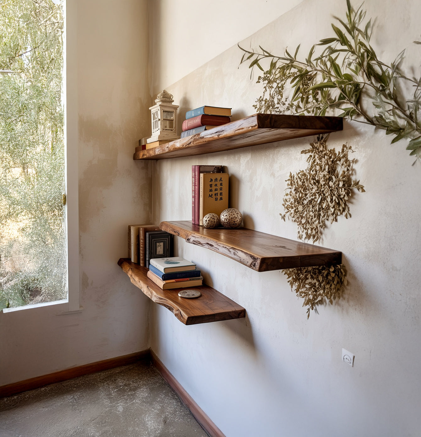 Massief Houten Live Edge Wandplank – Rustieke Wanddecoratie Badkamer
