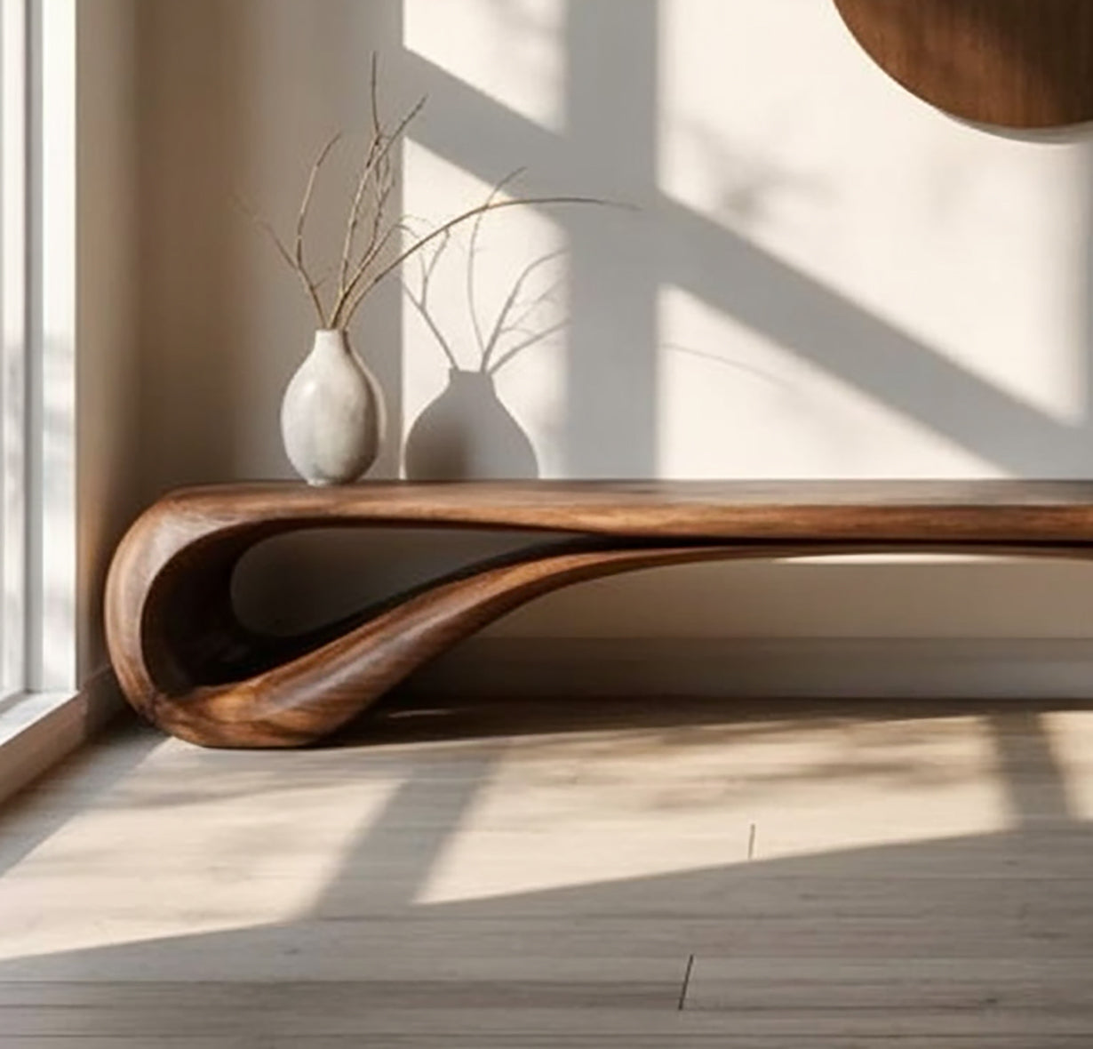Handcrafted Walnut Bench – Organic Sculptural Mid-Century Design