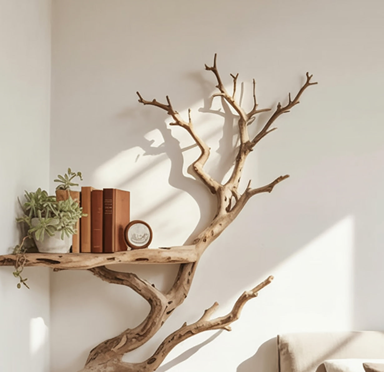 Drijfhout Boekenplank Aan De Wand – Boomtak Hoek Zwevend Decor