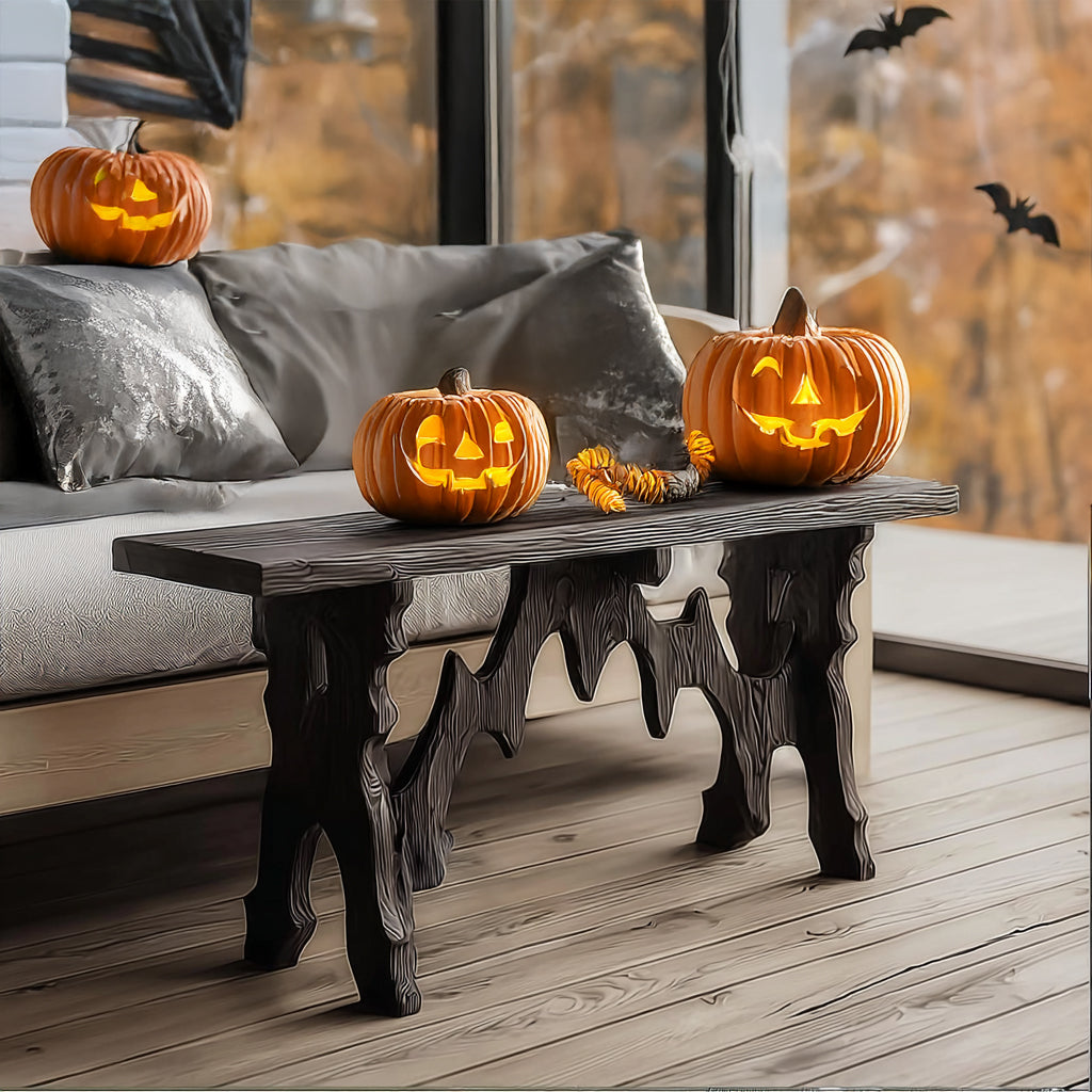 Rustieke Zwarte Houten Halloween Console Tafel – Gotische Haltafel