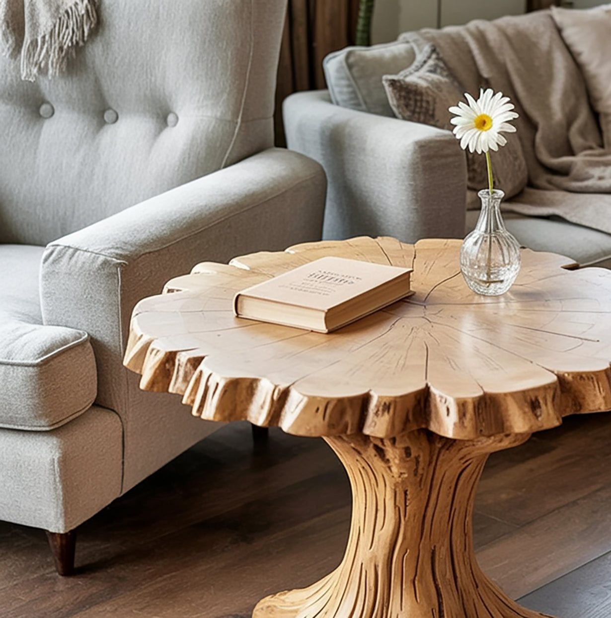 Ronde Massief Houten Salontafel – Live Edge Boomstam Design