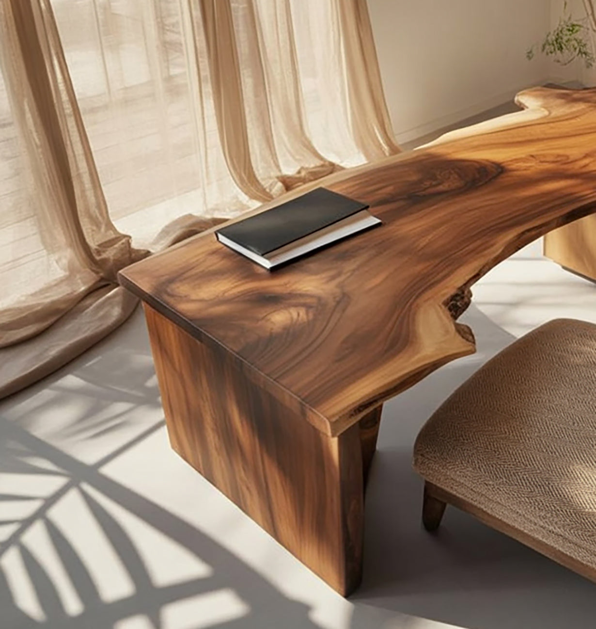 Handcrafted Live Edge Solid Wood Writing Desk with Storage – Modern Rustic