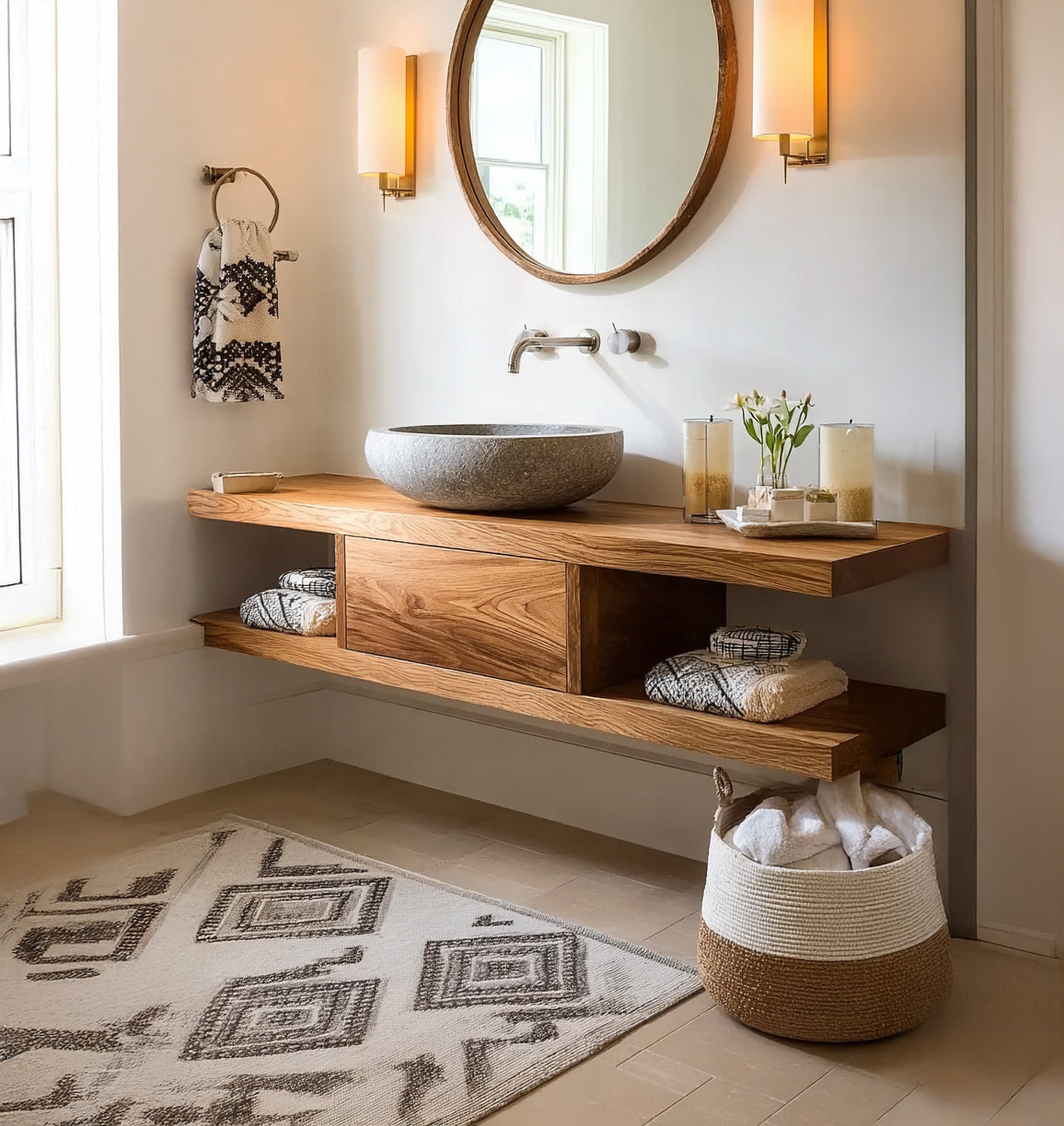 Floating Solid Wood Bathroom Vanity – Modern Minimalist Bathroom Furniture