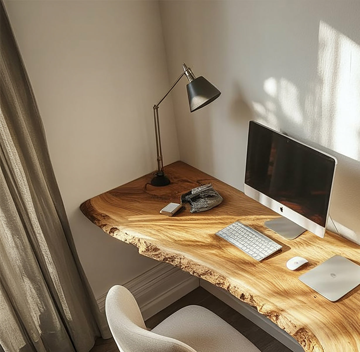 Rustiek Live Edge Bureau van Massief Hout – Farmhouse Stijl