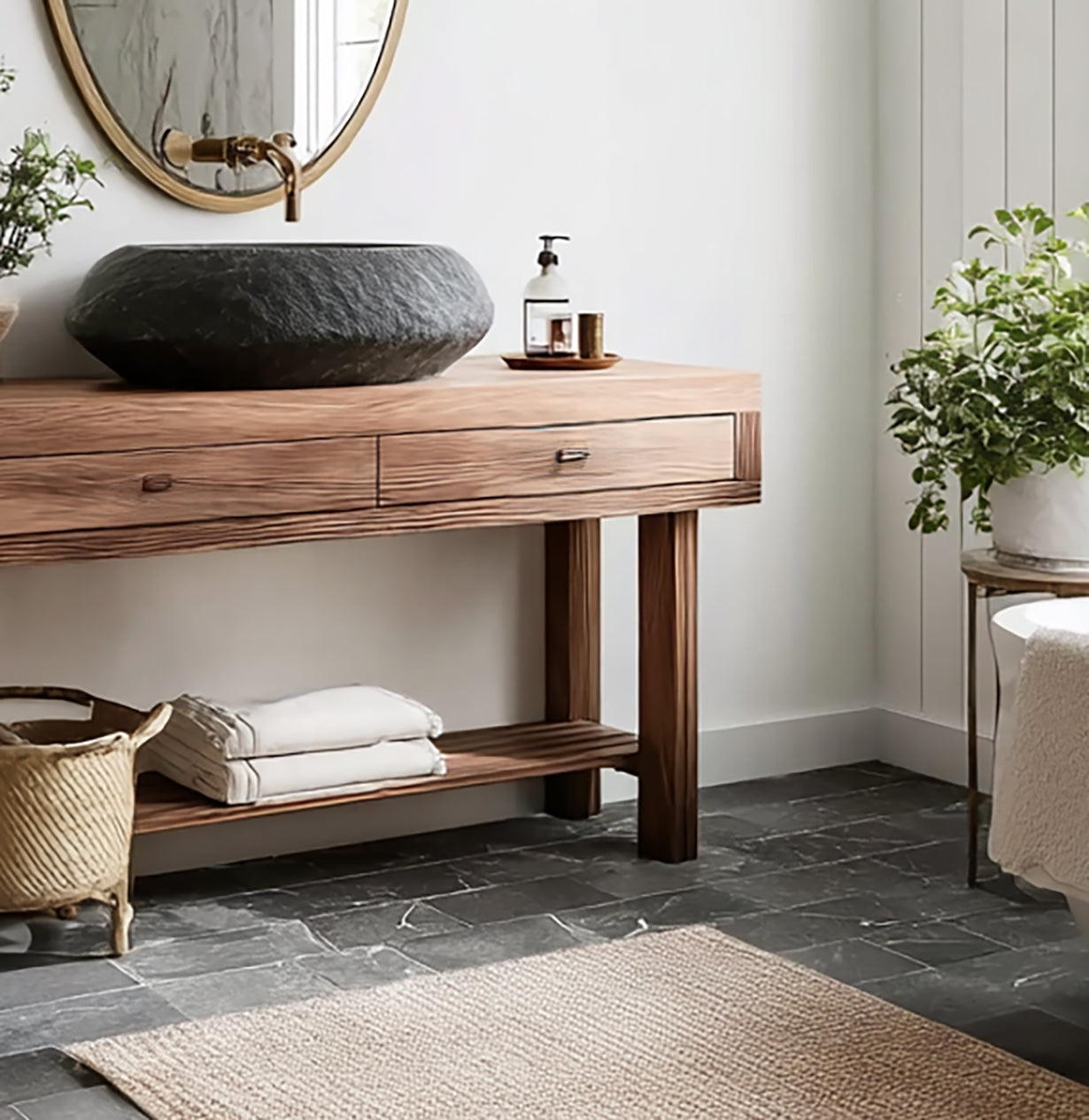 Zwevend Badkamermeubel Massief Hout – Rustieke Live Edge Vanity