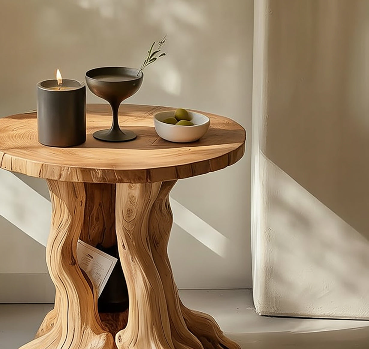 Handcrafted Solid Wood End Table with Sculptural Tree-Root Base – Accent Side Table