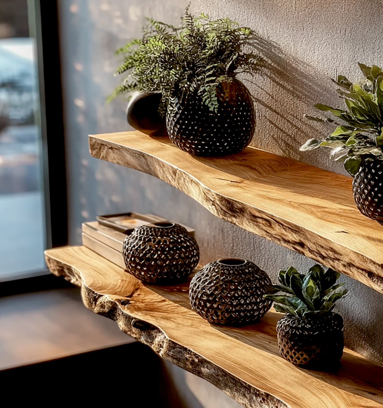 Handmade Modern Wood Shelves – Natural Live Edge Floating Wall Shelf