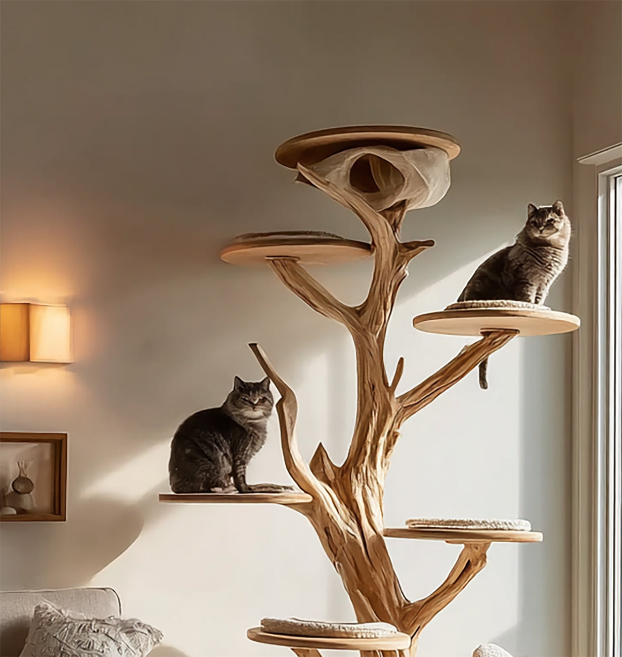 Handgemaakte Houten Kattenboom – Massief Hout, Meerdere Niveaus