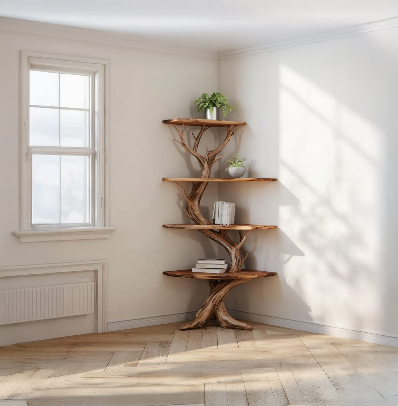 Boomvormige Hoek Wandplanken van Massief Hout – Driftwood Decor