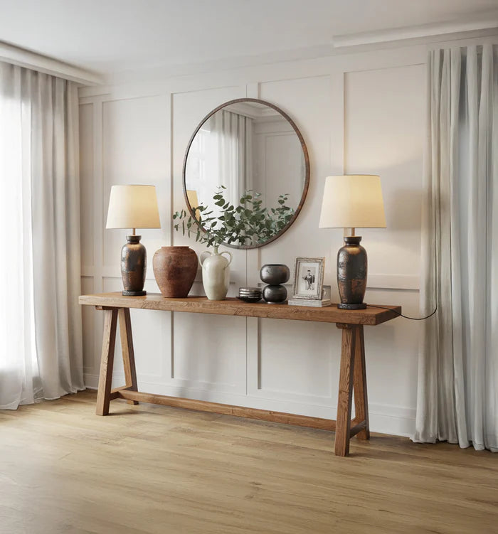 Rustieke Handgemaakte Console Tafel – Gerecycled Hout Live-Edge Halmeubel