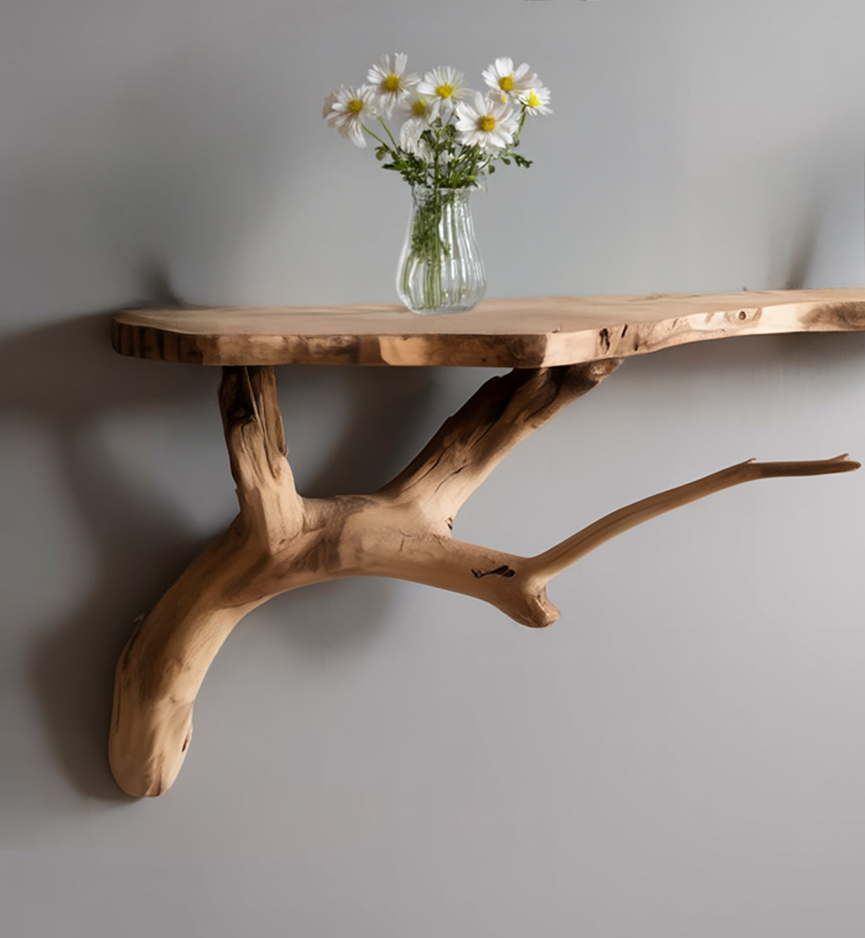 Handgemaakte Live Edge Zwevende Wandplank van Natuurlijk Hout