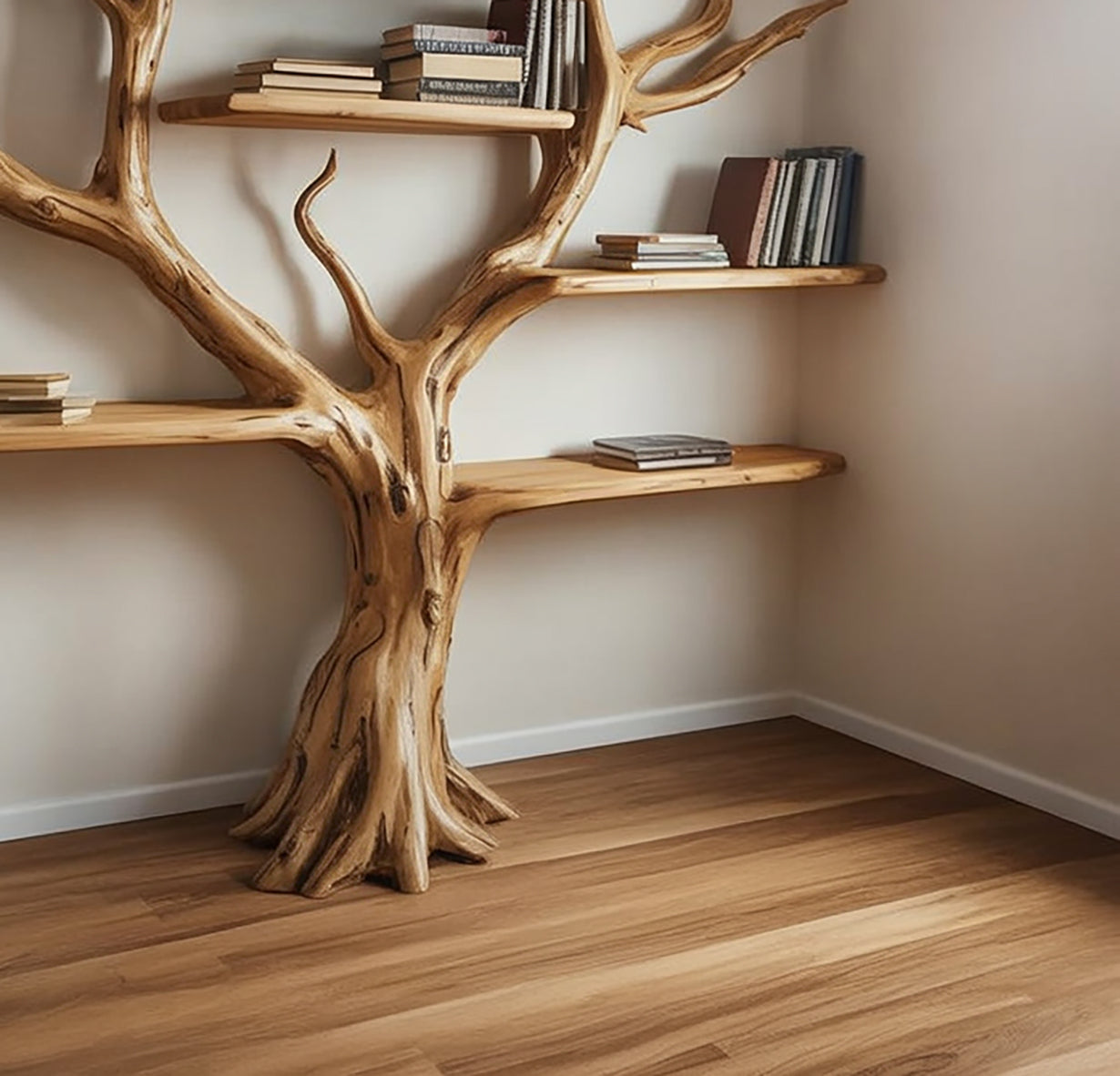 Handgemaakte Boomtak Boekenplank – Zwevende Wandplank op Maat