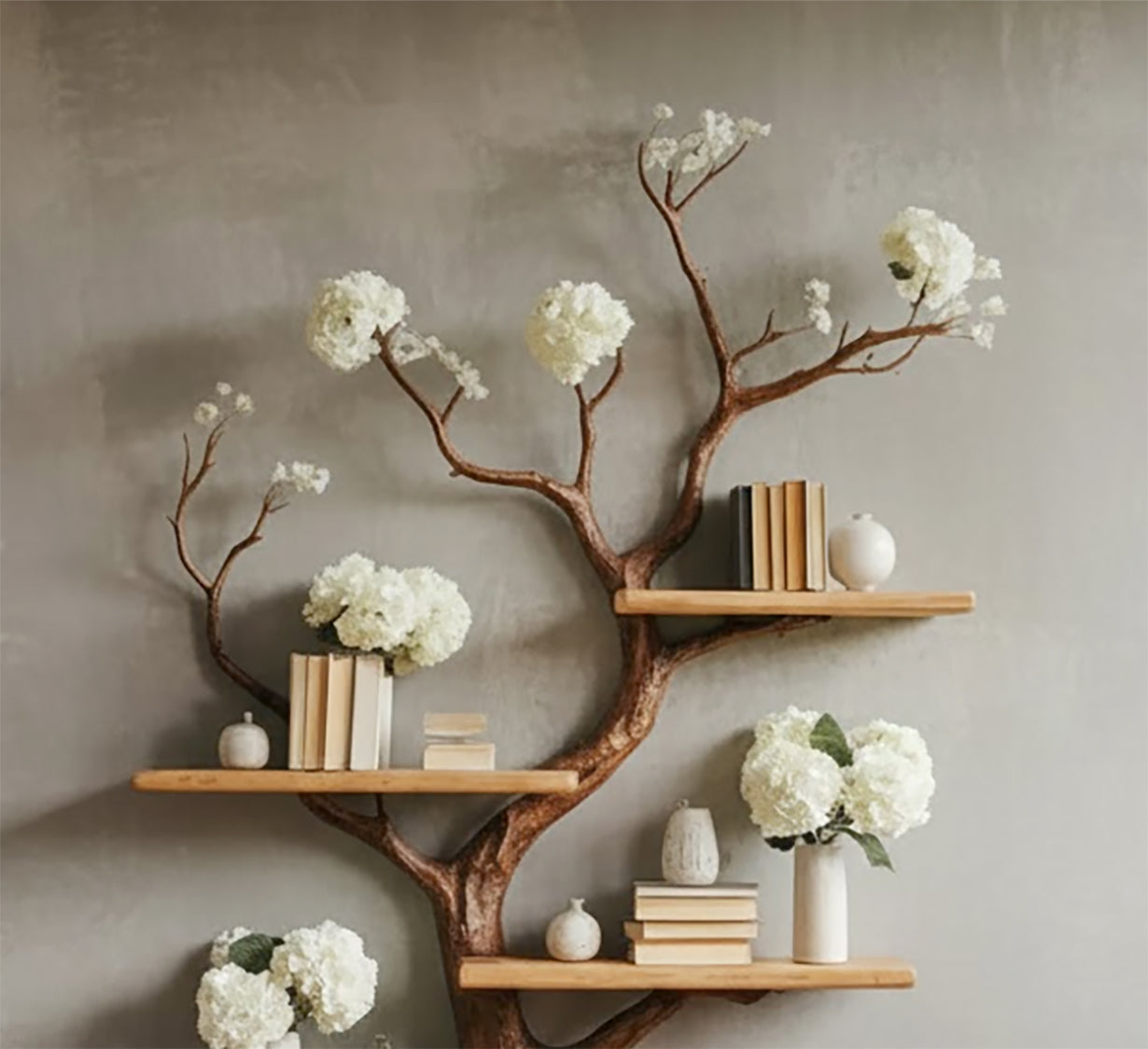 Handgemaakte Boomboekenkast van Massief Hout – Natuurdecor