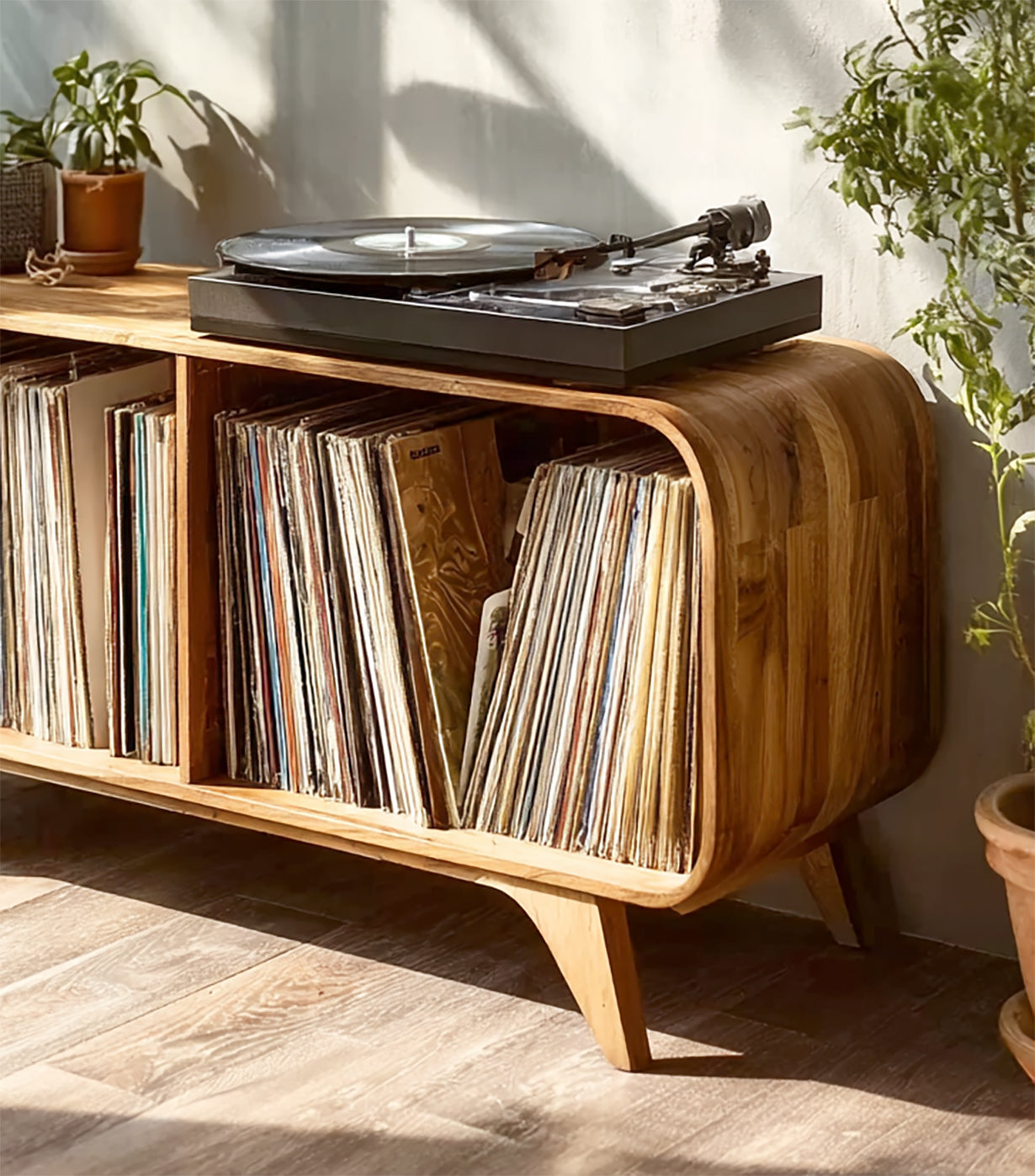 Handcrafted Natural Wood Record Player Stand – Custom Turntable Storage Cabinet