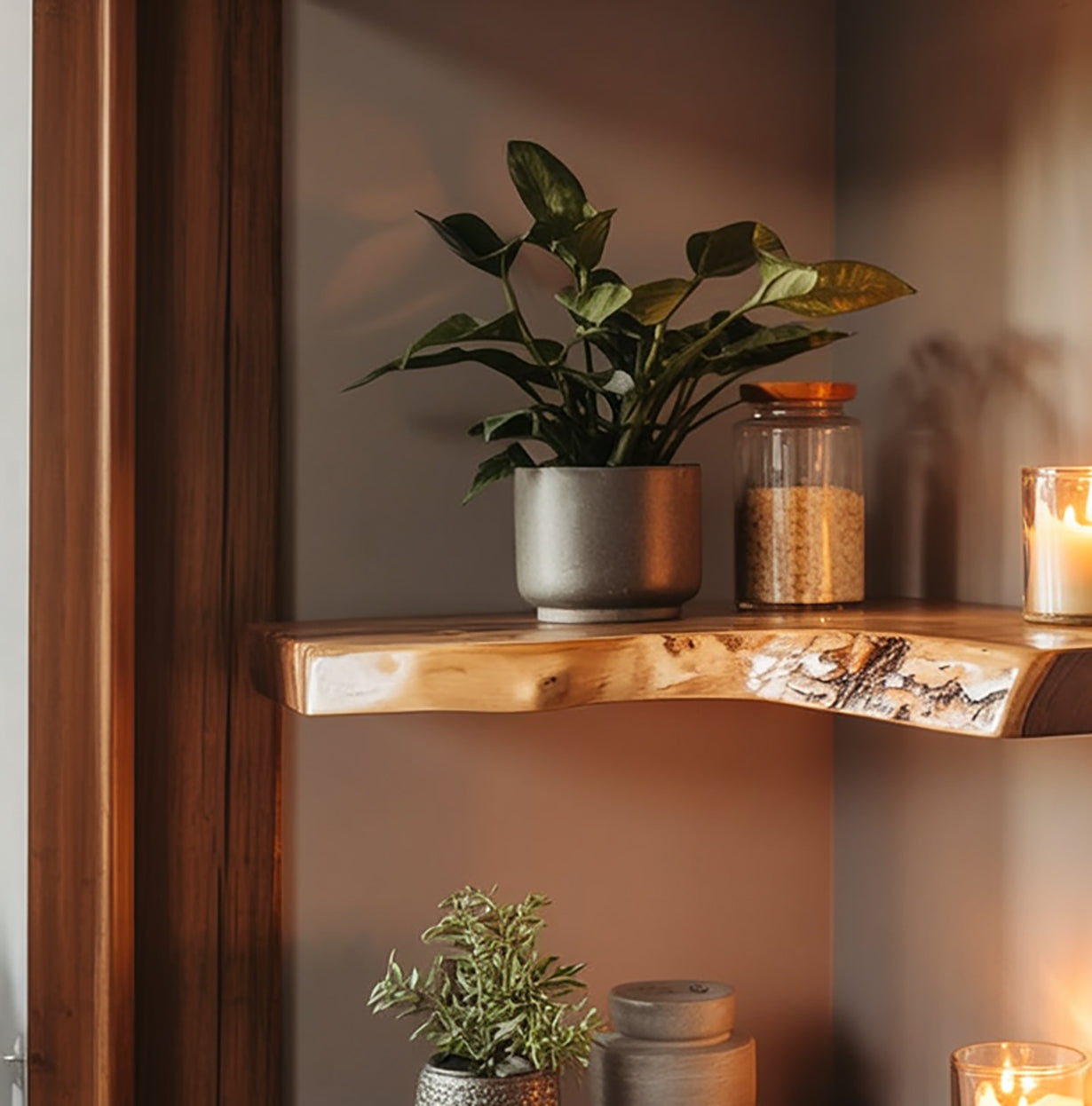 Live Edge Houten Hoekplank – Handgemaakte Zwevende Wandplank