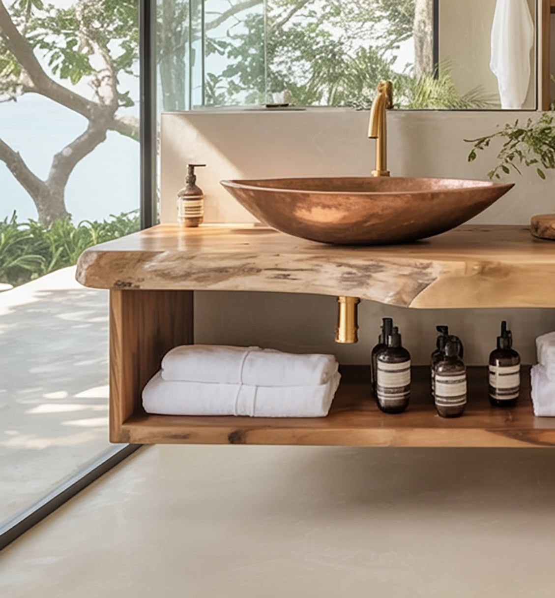 Handgemaakte Zwevende Badkamermeubel van Massief Hout – Farmhouse