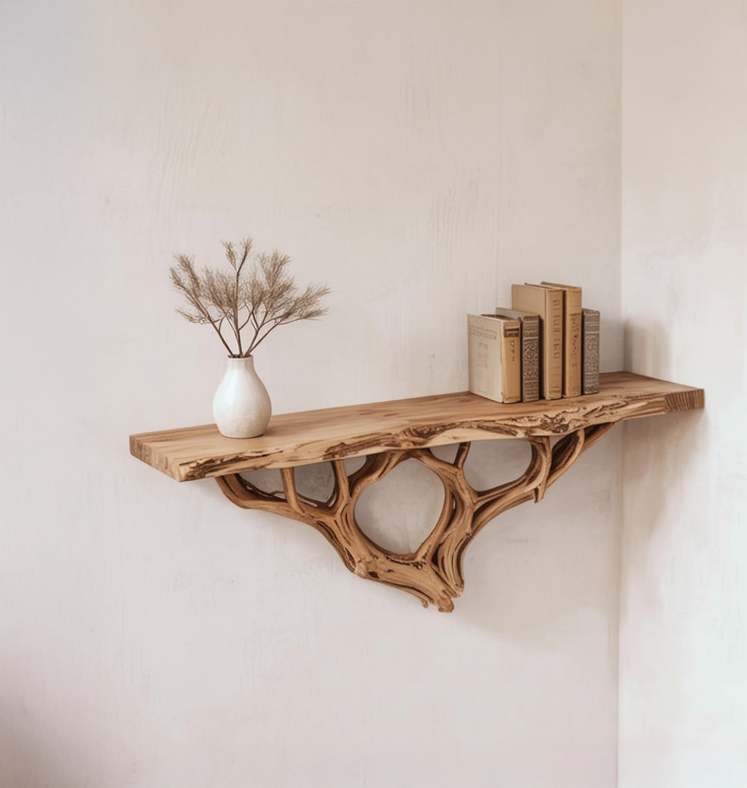 Zwevende Boom Boekenplank Wandmontage – Massief Hout & Drijfhout