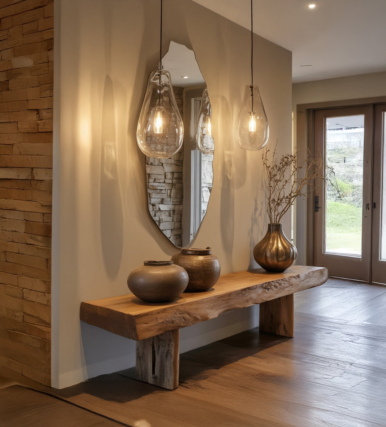 Handmade Live Edge Solid Wood Entryway Bench – Rustic Hallway Shoe Rack & Console