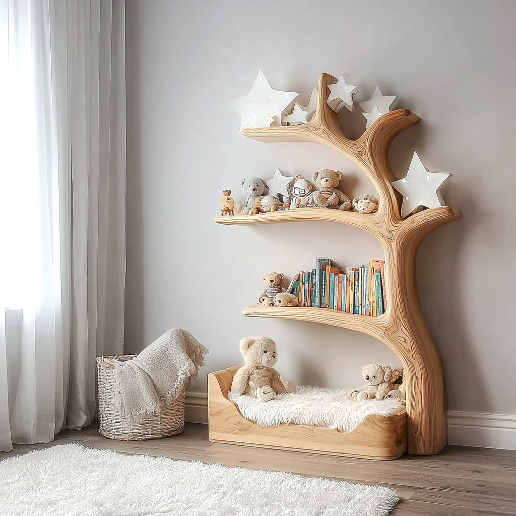 Handcrafted Wooden Tree Bookshelf for Kids – Rustic Branch Shelf, Nursery Room Decor