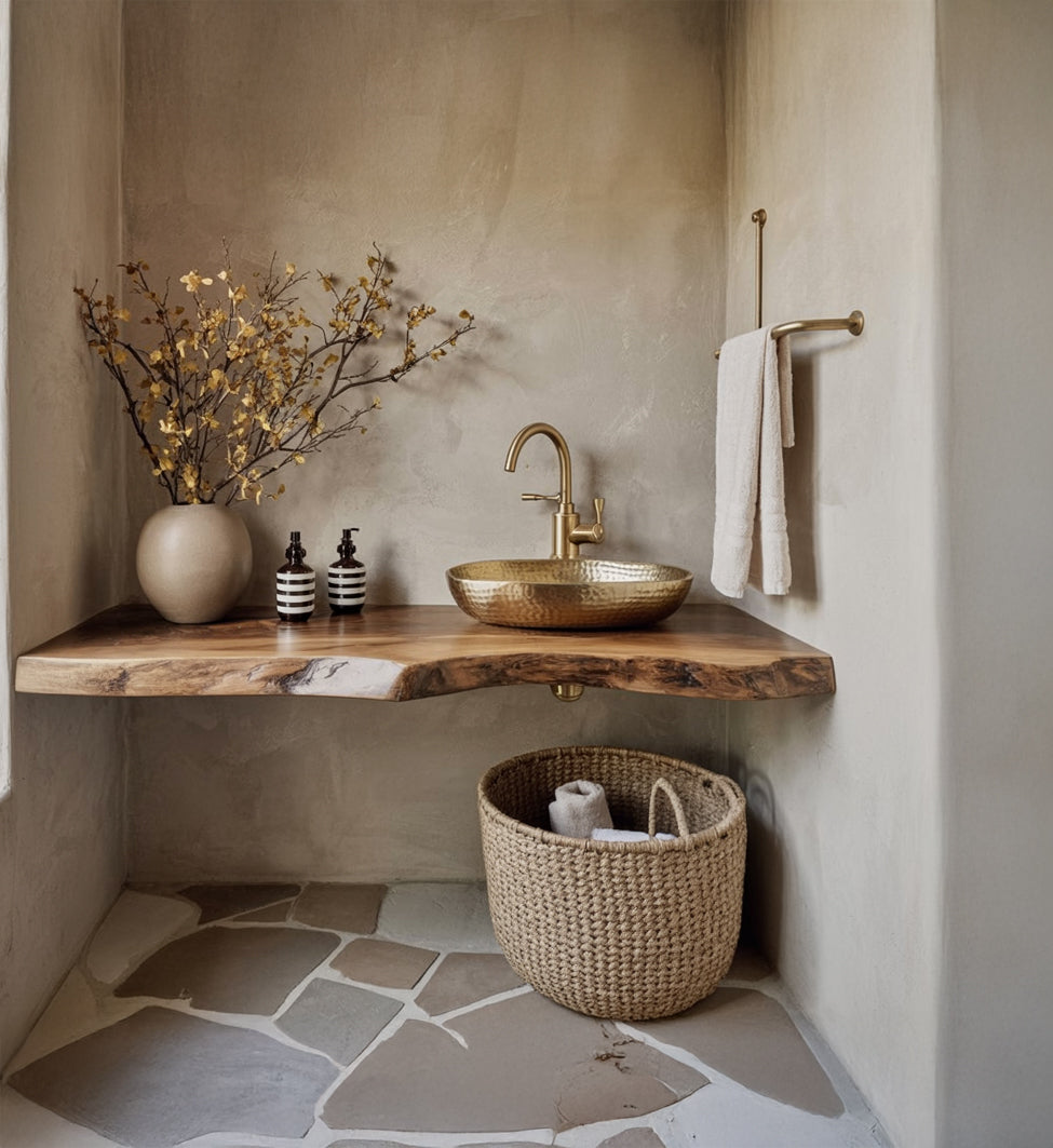 Live Edge Zwevende Badkamerplank Van Massief Hout – Rustieke Organizer