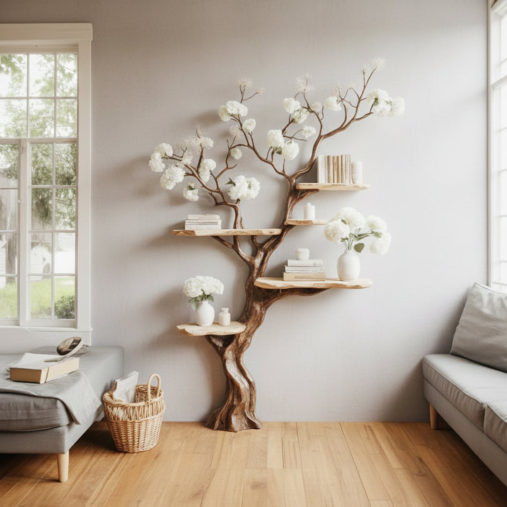 Boomvormige Wandplank van Massief Hout – Handgemaakt Natuurdesign