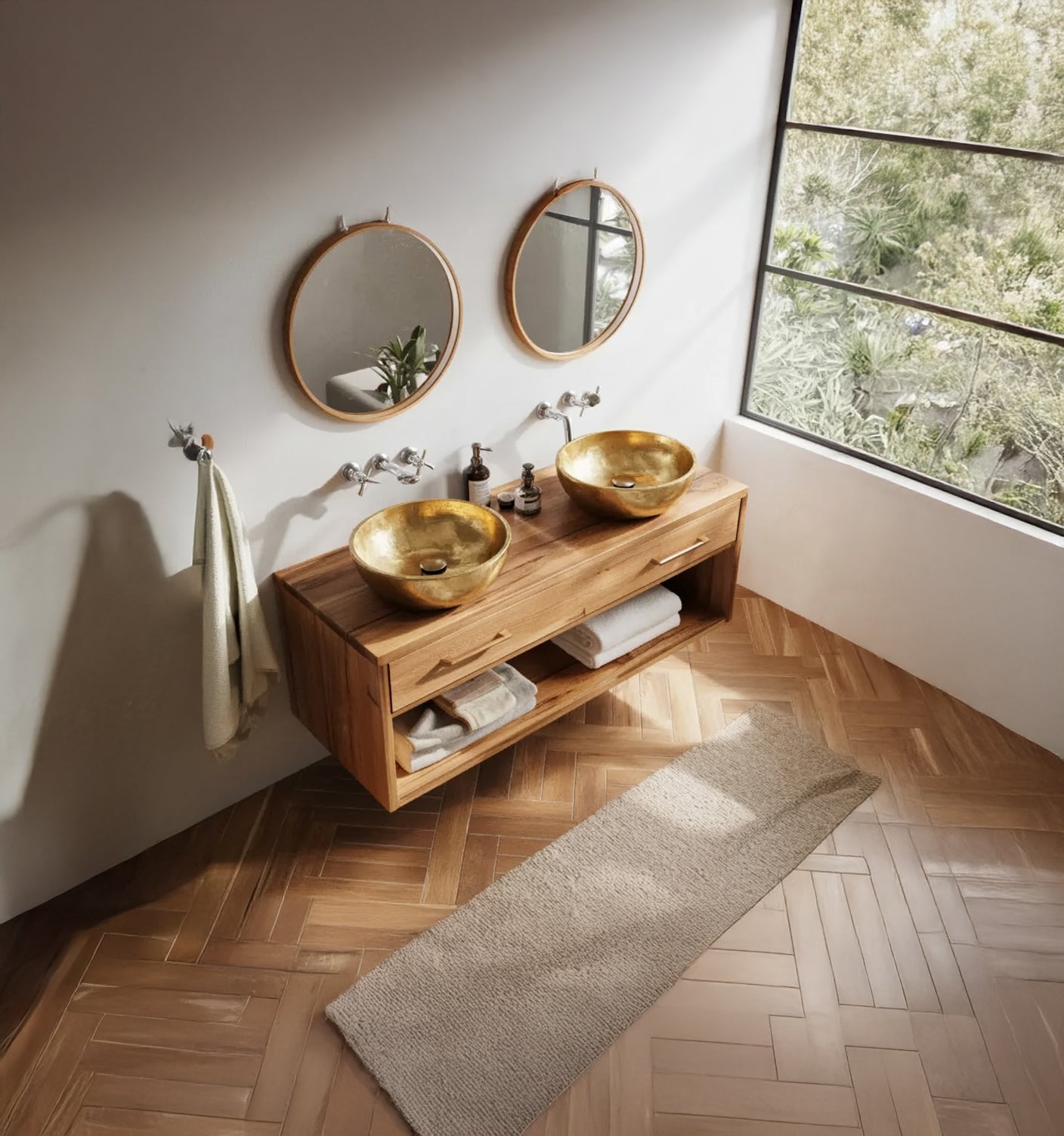 Rustiek Badkamermeubel van Massief Hout – Zwevende Vanity