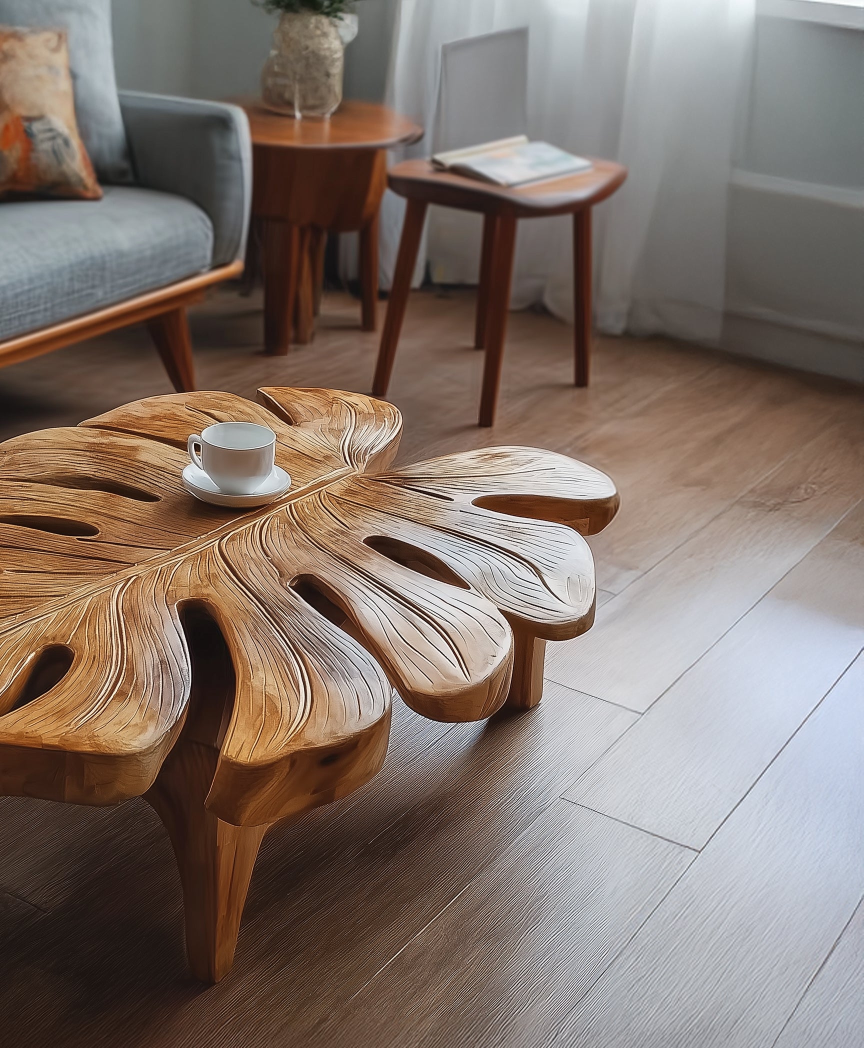 Handgemaakte Salontafel van Massief Hout – Boho & Modern Design