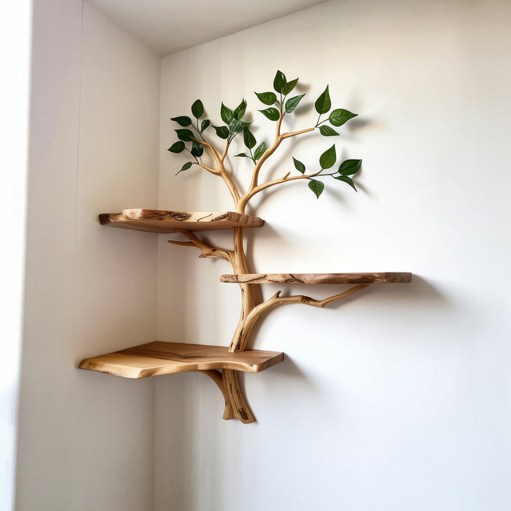 Drijfhouten Boomtak Hoekplank – Rustieke Wanddisplay
