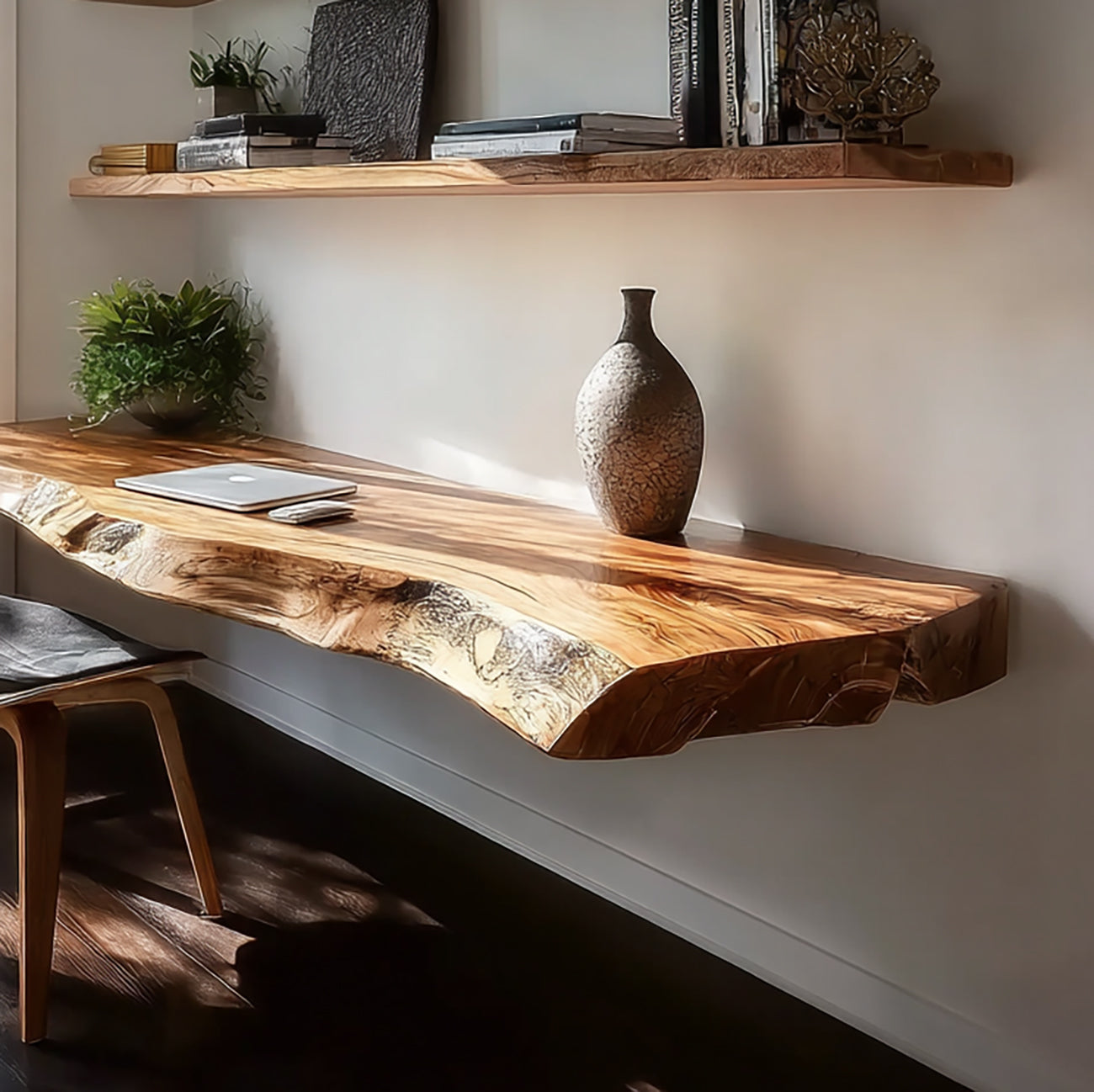 Rustic Floating Shelves Desk – Wall Mounted Study Room Workspace