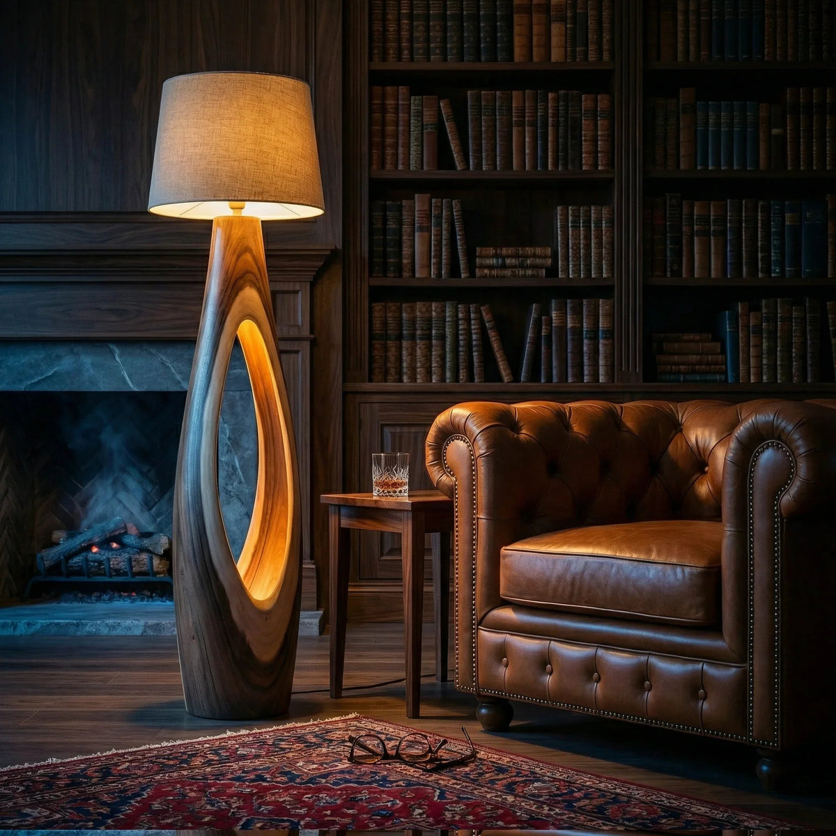 Vaasvormige Drijfhout Vloerlamp - Ovale Lichtopening Massief Hout