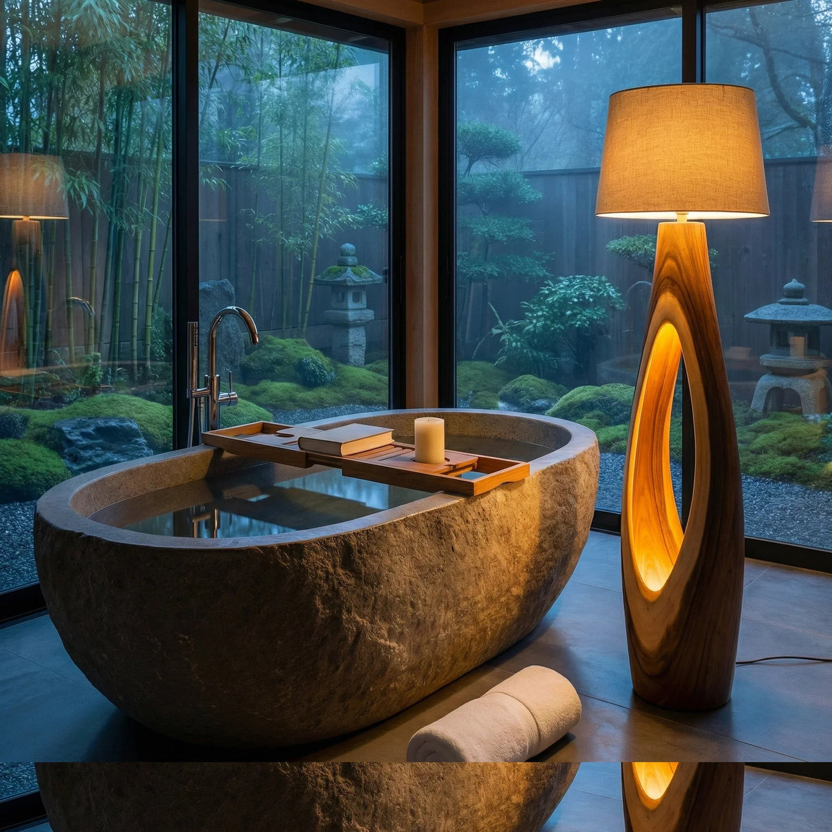 Vaasvormige Drijfhout Vloerlamp - Ovale Lichtopening Massief Hout