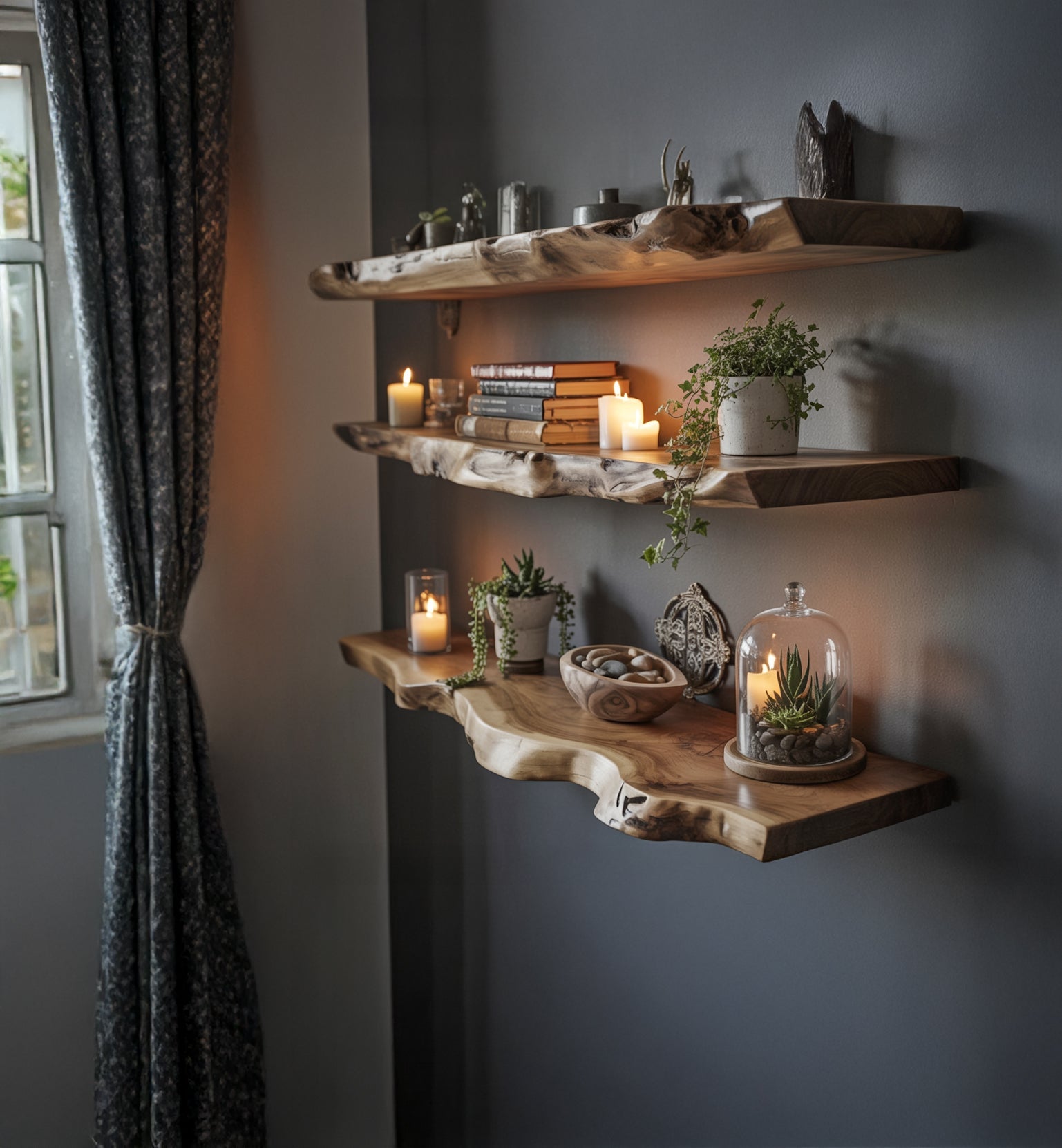 Handmade Live Edge Wood Shelf – Modern Floating Wall Storage Rack